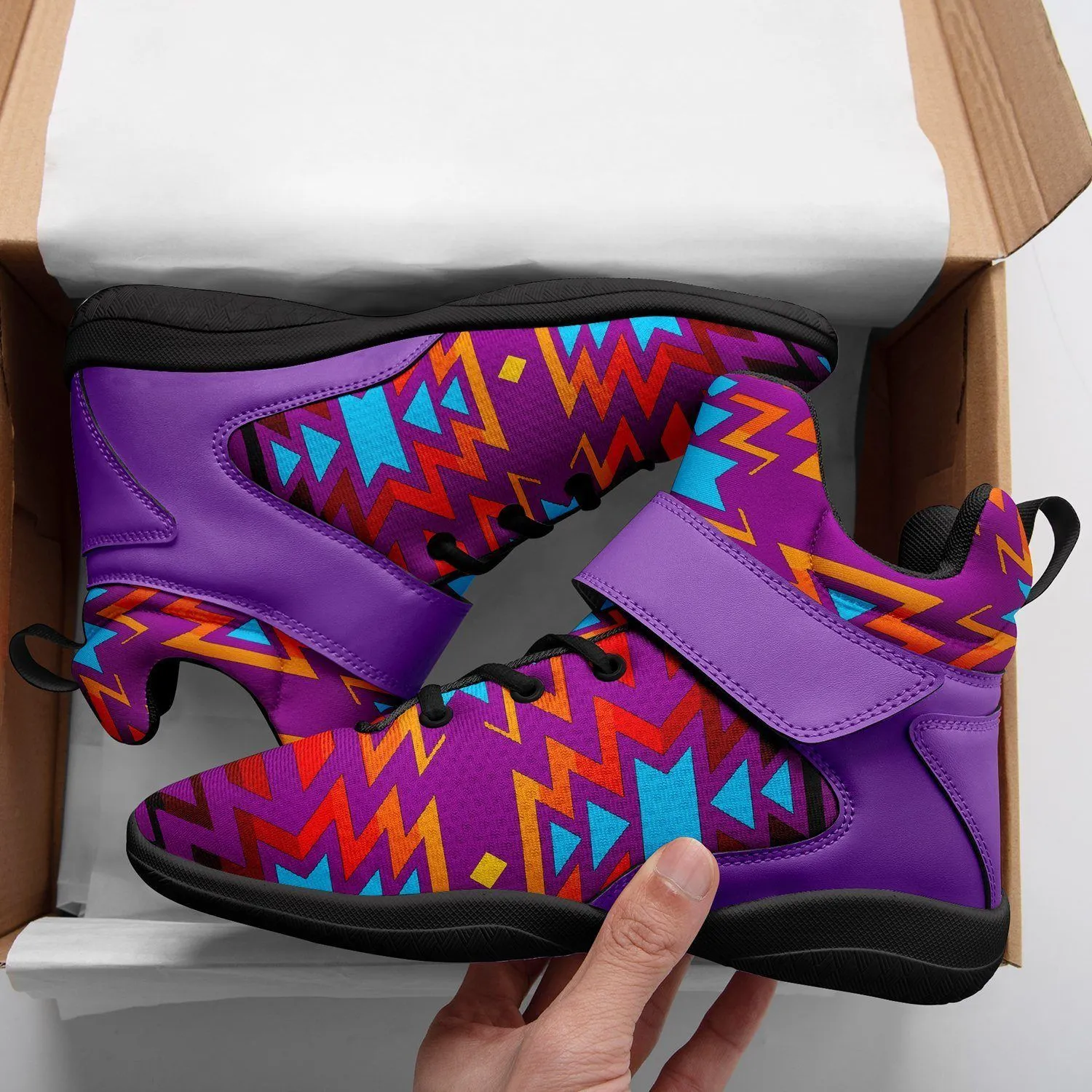 Fire Colors and Turquoise Purple Ipottaa Basketball / Sport High Top Shoes - Black Sole