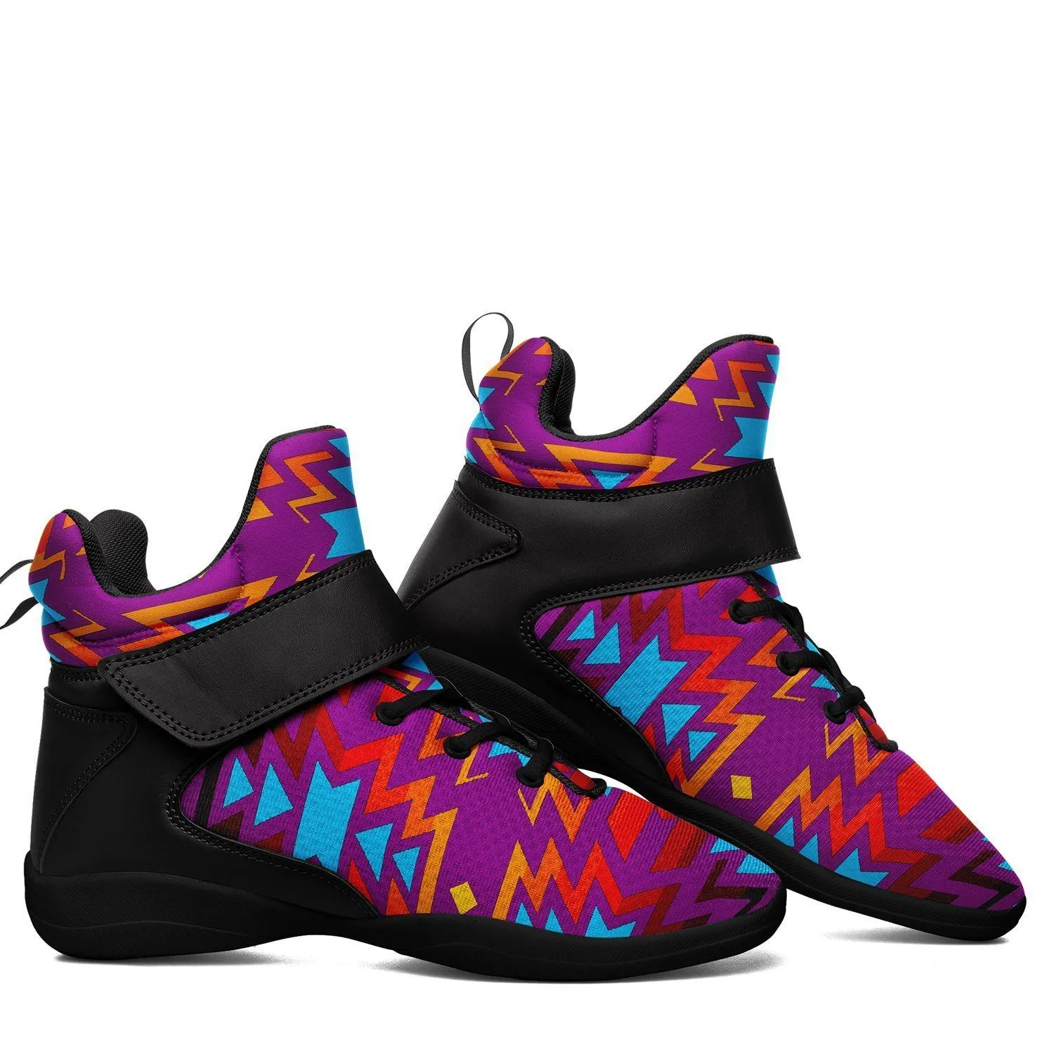 Fire Colors and Turquoise Purple Ipottaa Basketball / Sport High Top Shoes - Black Sole