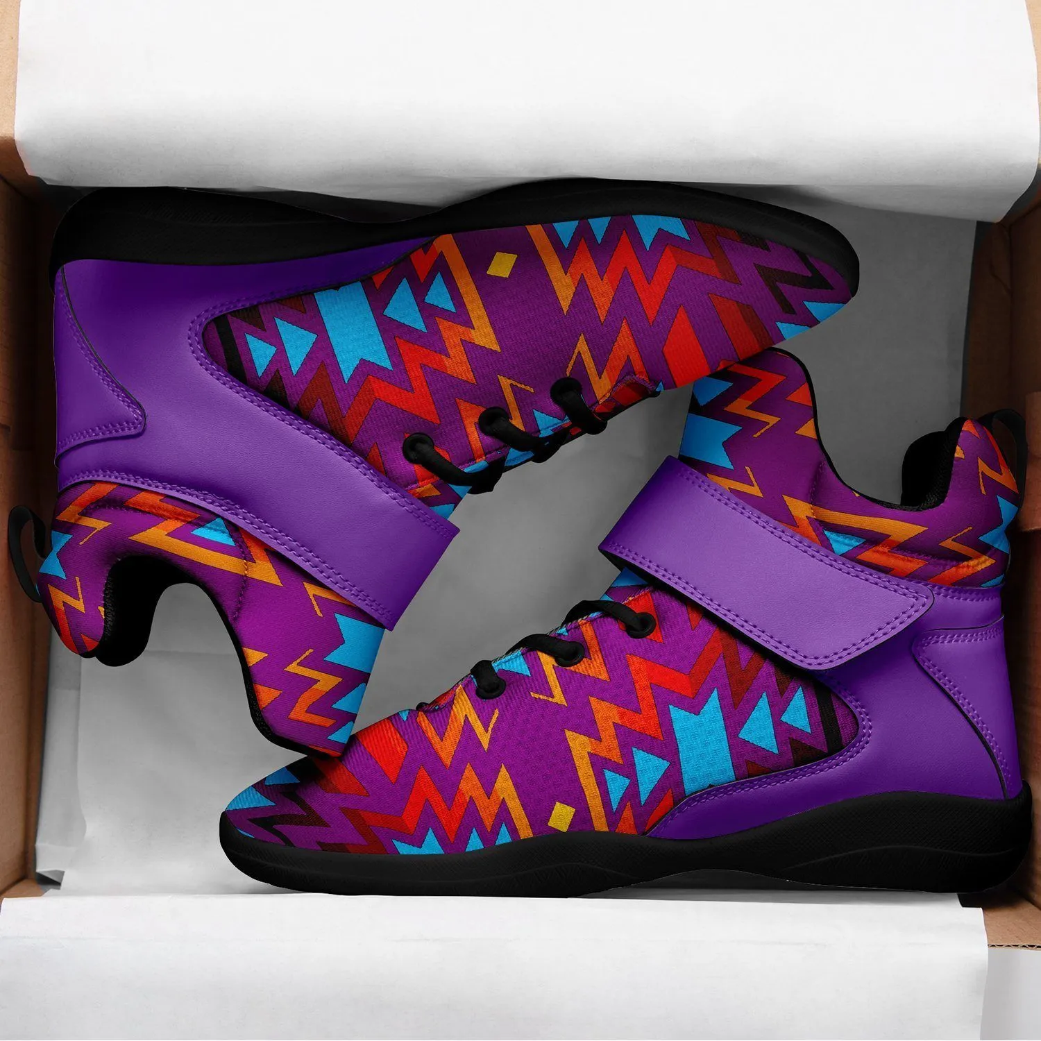 Fire Colors and Turquoise Purple Ipottaa Basketball / Sport High Top Shoes - Black Sole