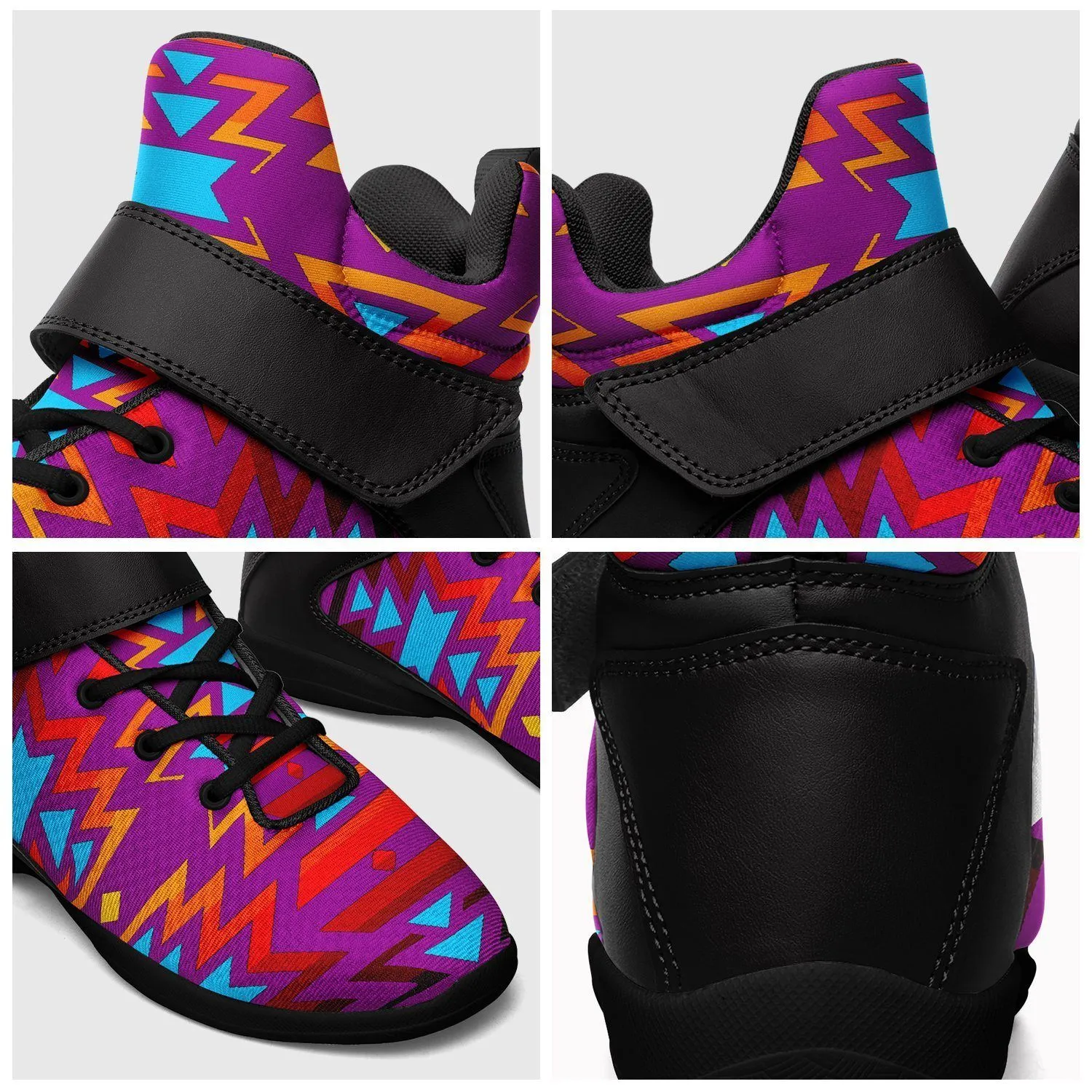 Fire Colors and Turquoise Purple Ipottaa Basketball / Sport High Top Shoes - Black Sole