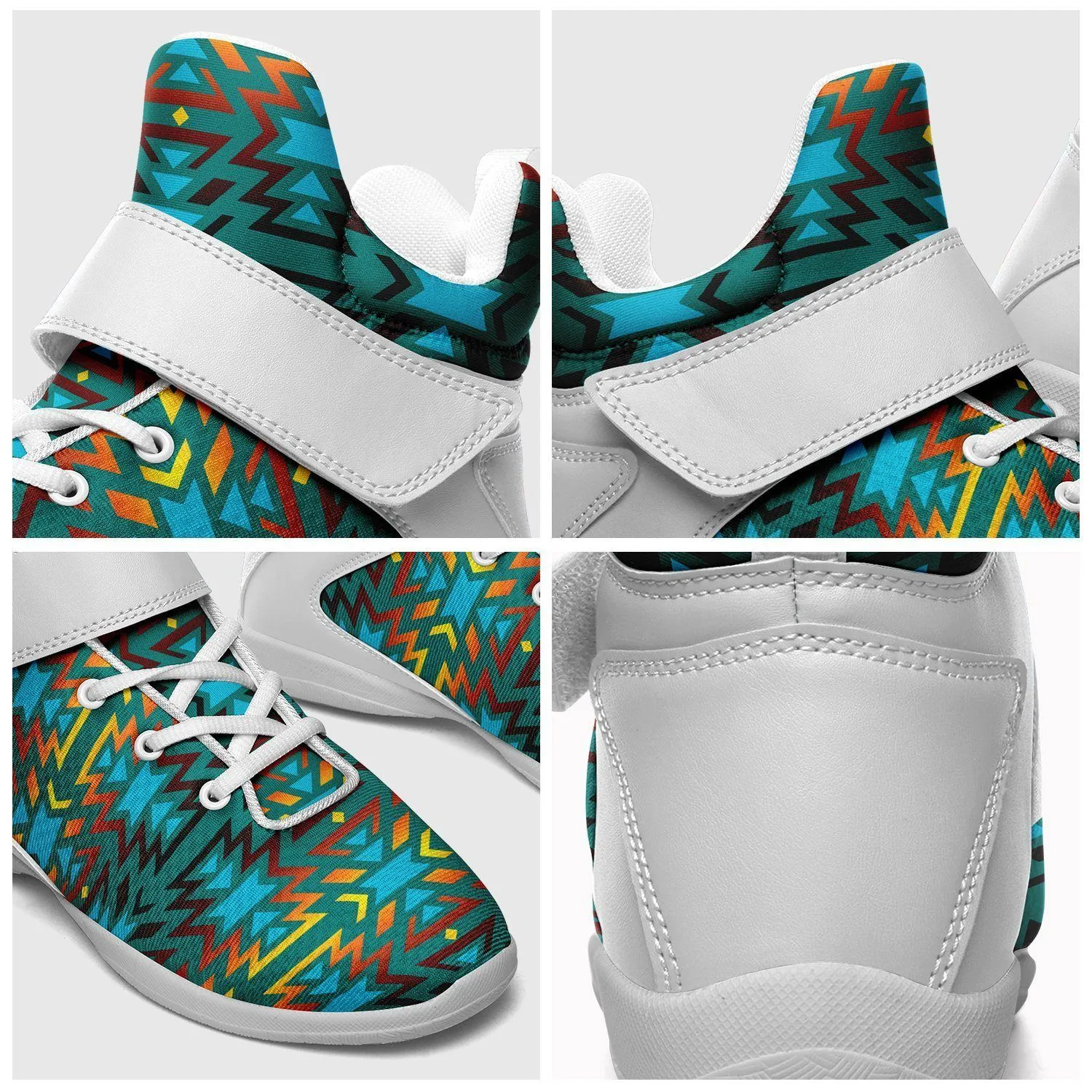 Fire Colors and Turquoise Teal Ipottaa Basketball / Sport High Top Shoes - White Sole