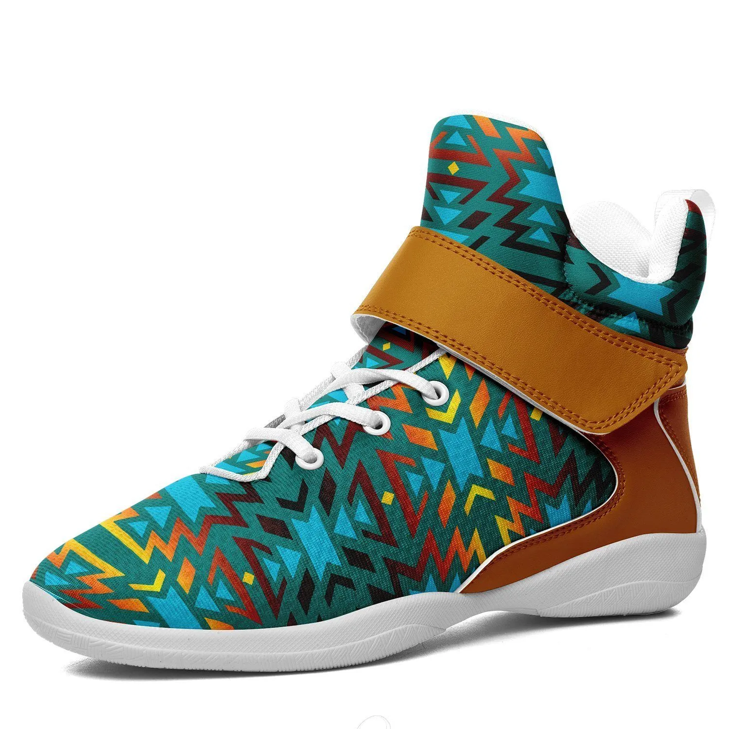 Fire Colors and Turquoise Teal Ipottaa Basketball / Sport High Top Shoes - White Sole