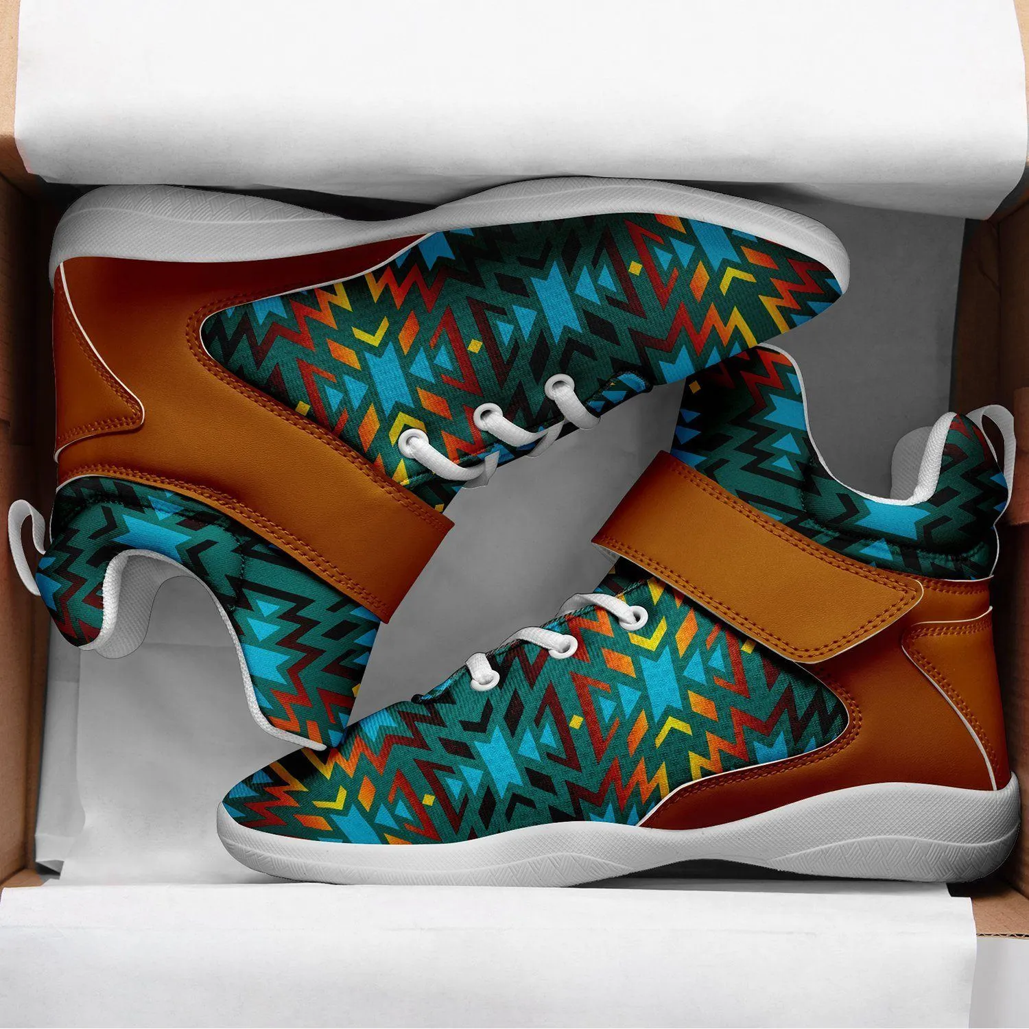 Fire Colors and Turquoise Teal Ipottaa Basketball / Sport High Top Shoes - White Sole