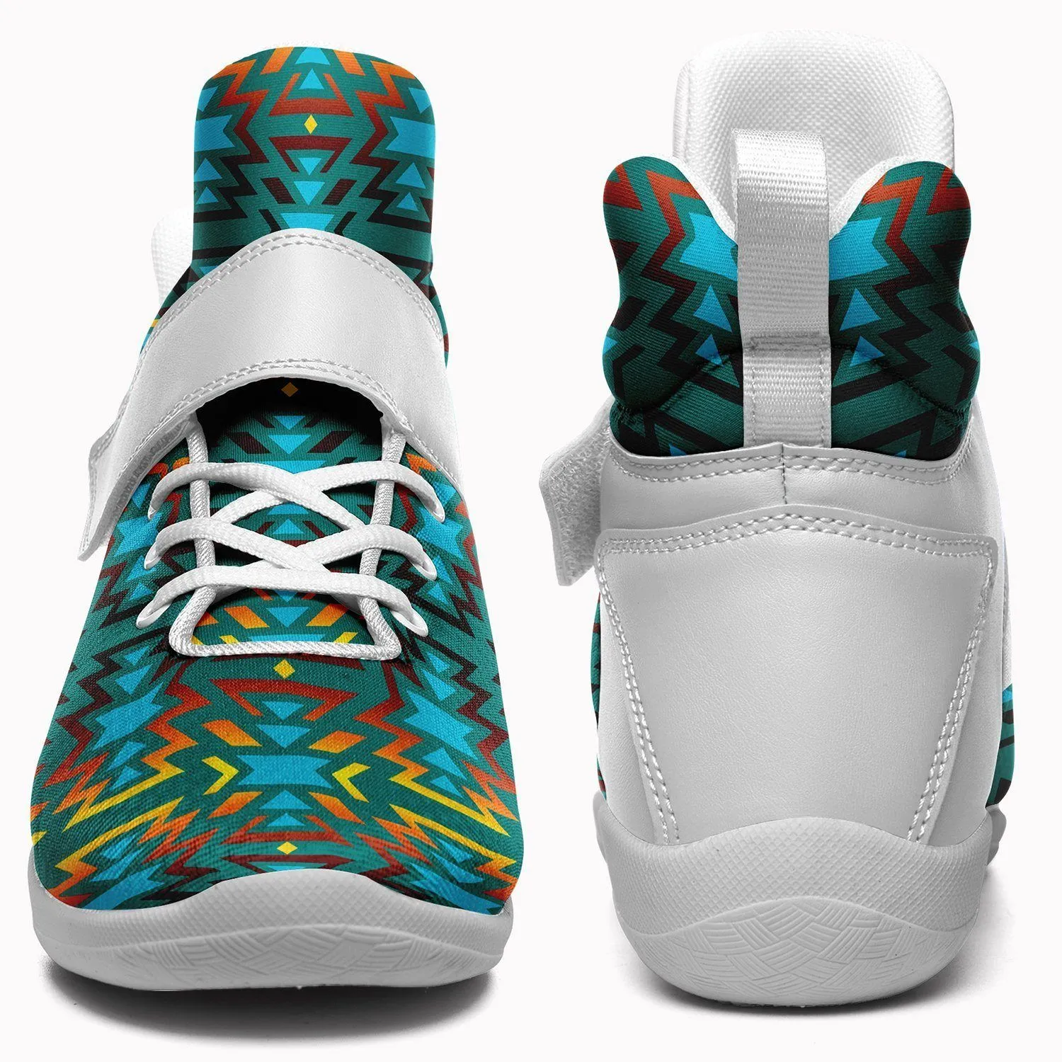 Fire Colors and Turquoise Teal Ipottaa Basketball / Sport High Top Shoes - White Sole