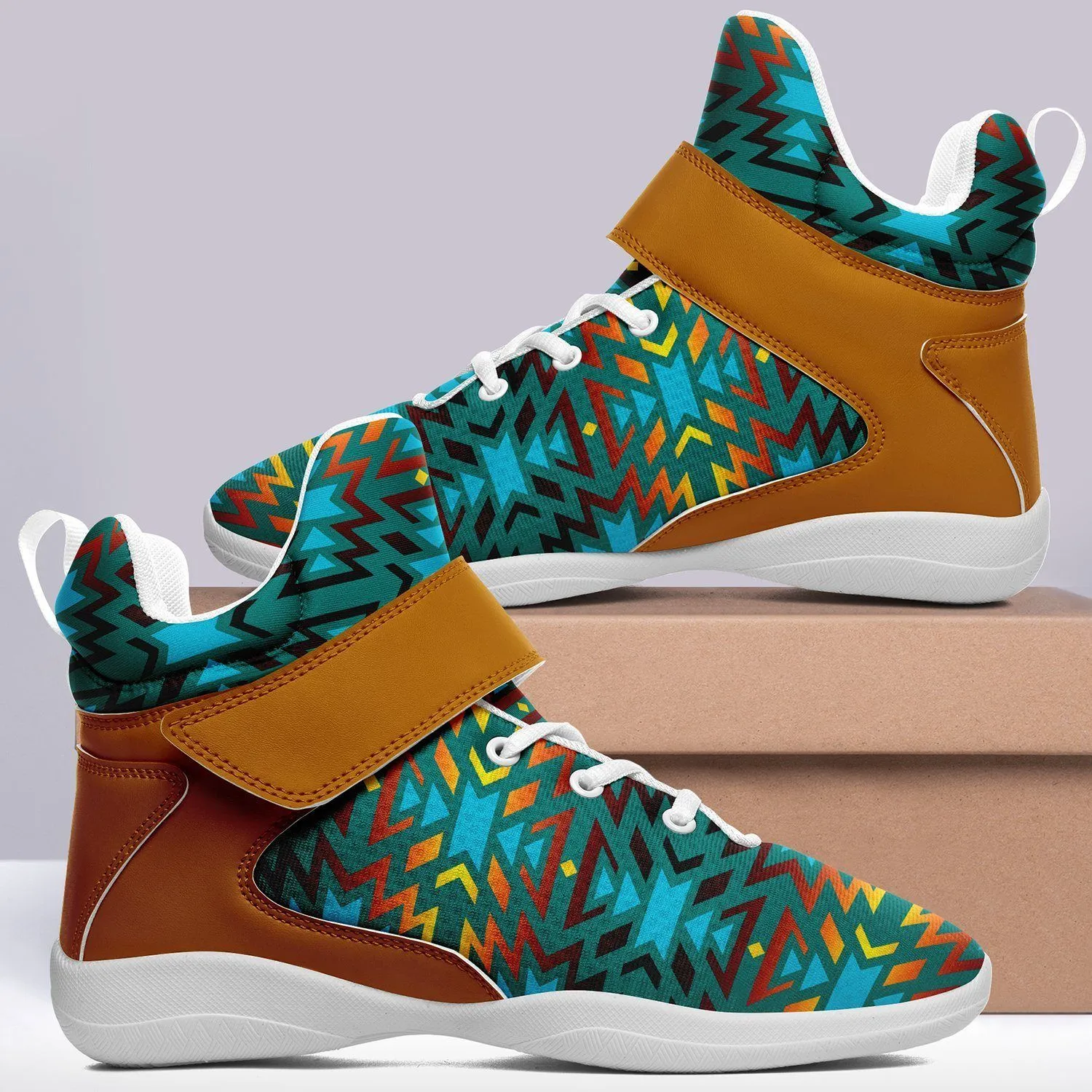 Fire Colors and Turquoise Teal Ipottaa Basketball / Sport High Top Shoes - White Sole