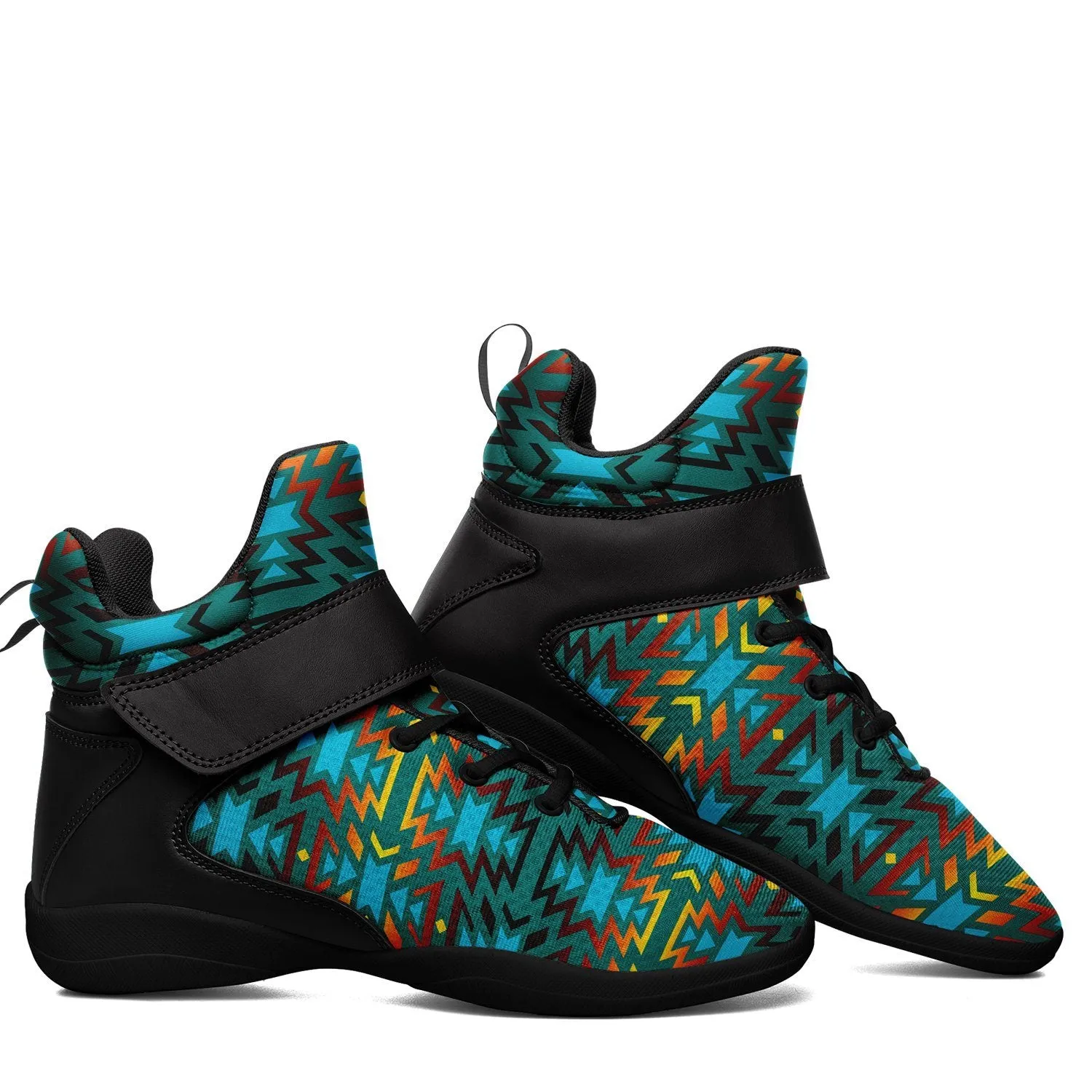 Fire Colors and Turquoise Teal Ipottaa Basketball / Sport High Top Shoes