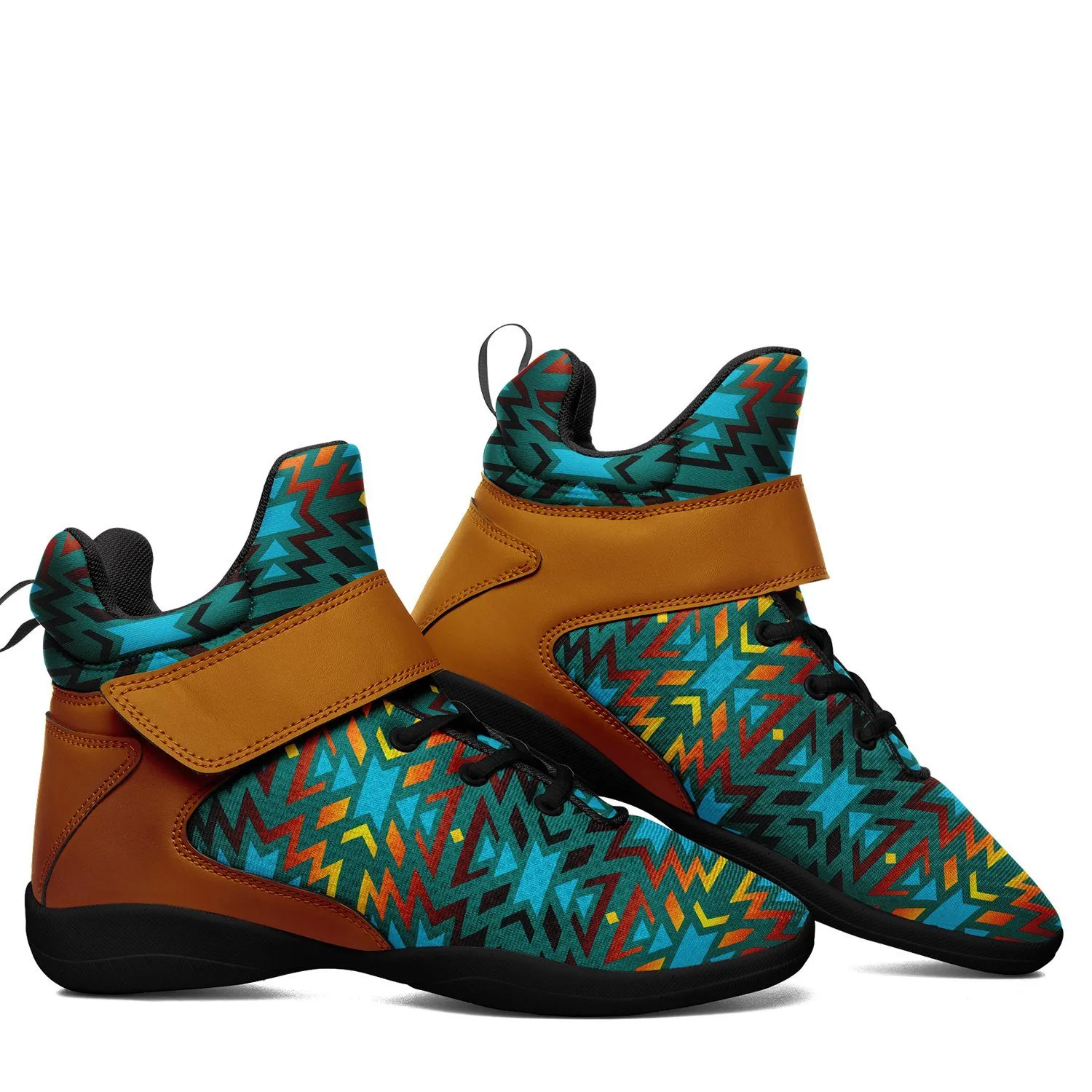 Fire Colors and Turquoise Teal Ipottaa Basketball / Sport High Top Shoes