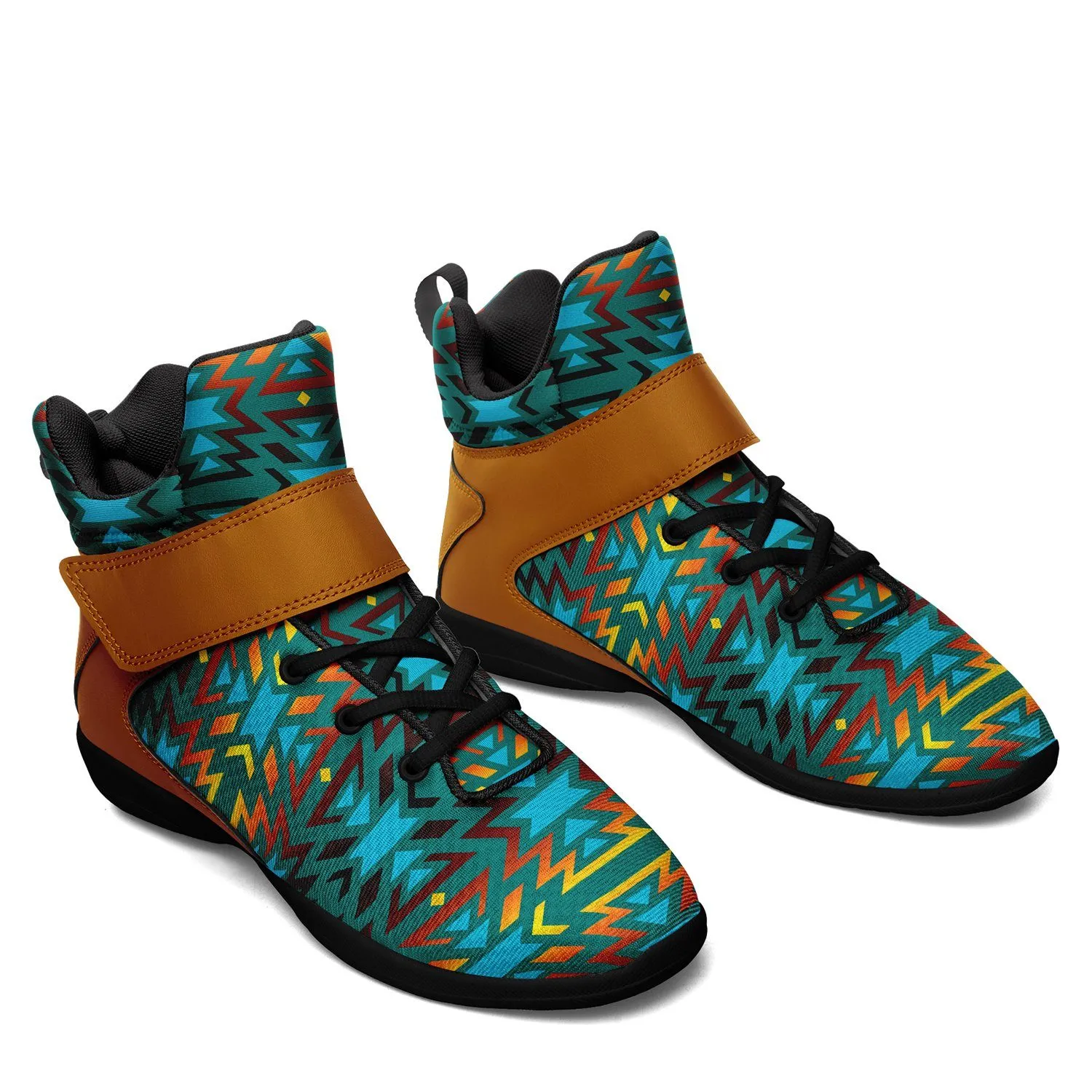 Fire Colors and Turquoise Teal Ipottaa Basketball / Sport High Top Shoes