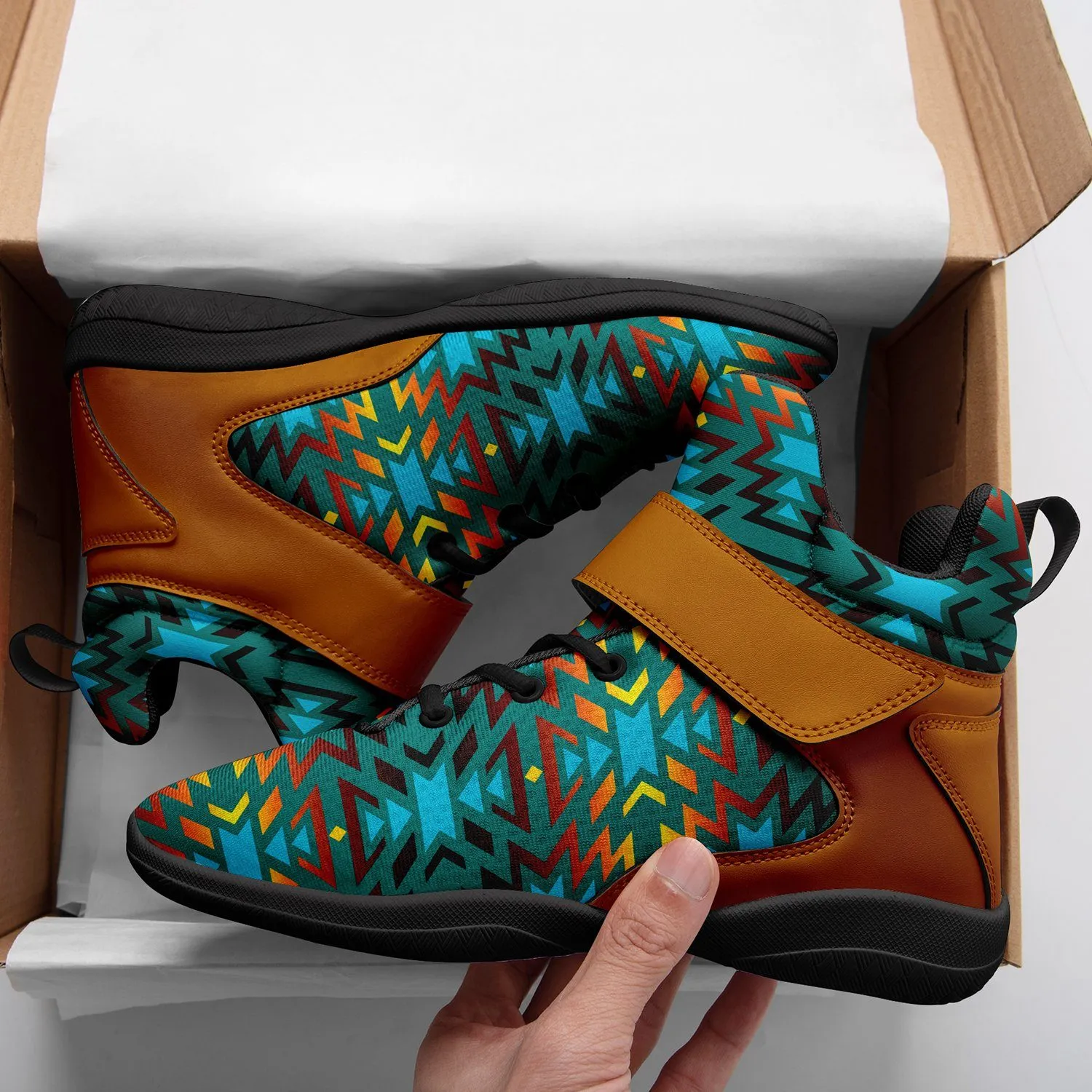 Fire Colors and Turquoise Teal Ipottaa Basketball / Sport High Top Shoes