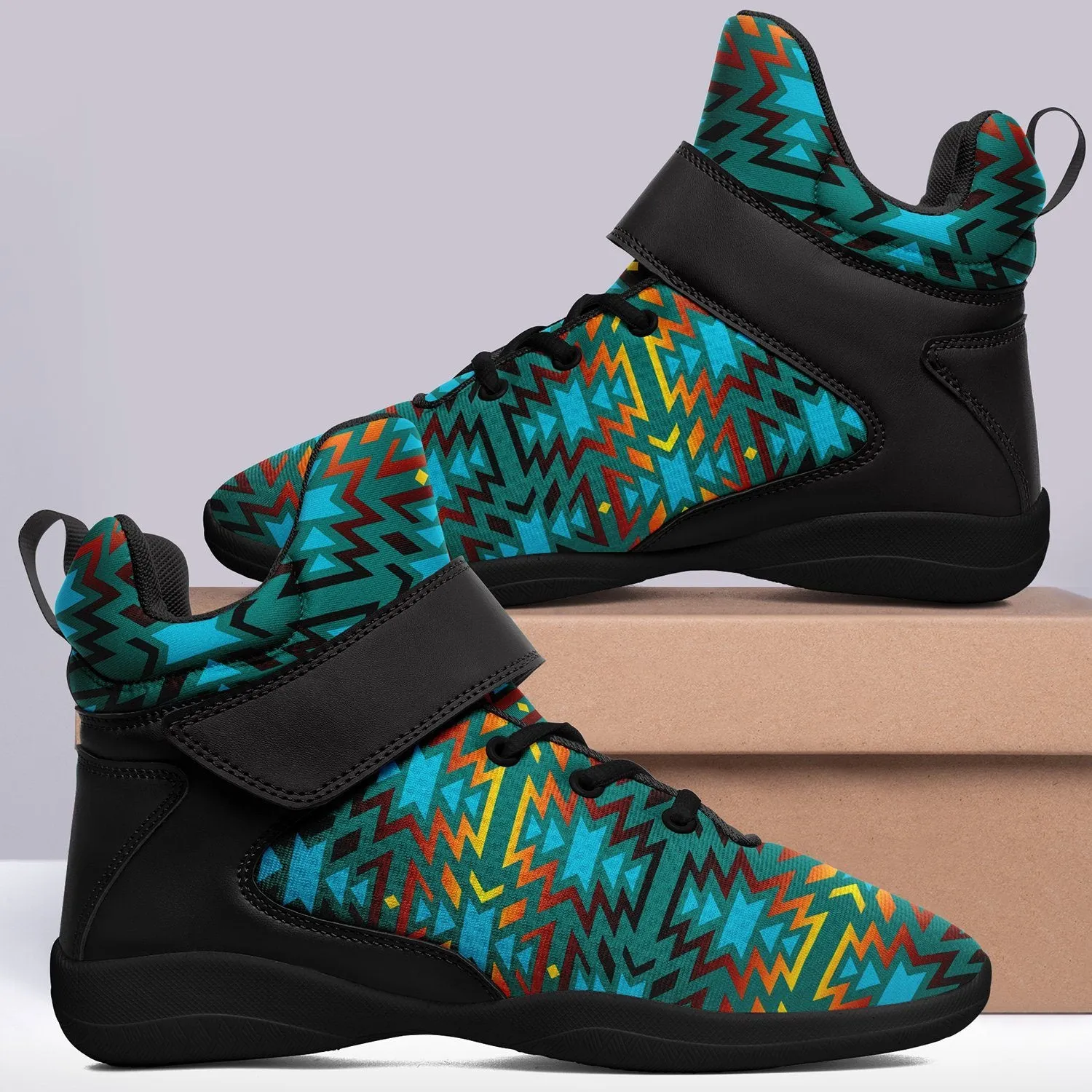 Fire Colors and Turquoise Teal Ipottaa Basketball / Sport High Top Shoes