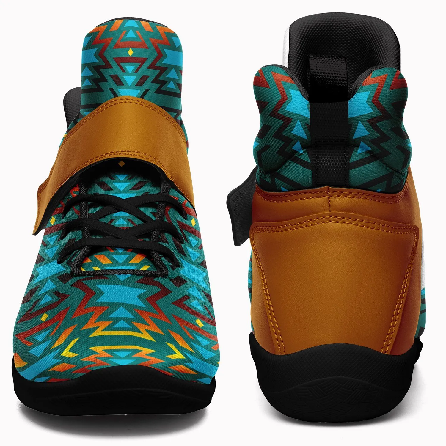 Fire Colors and Turquoise Teal Ipottaa Basketball / Sport High Top Shoes