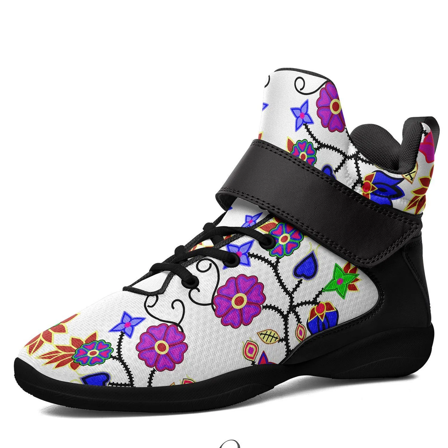 Floral Beadwork Seven Clans White Kid's Ipottaa Basketball / Sport High Top Shoes