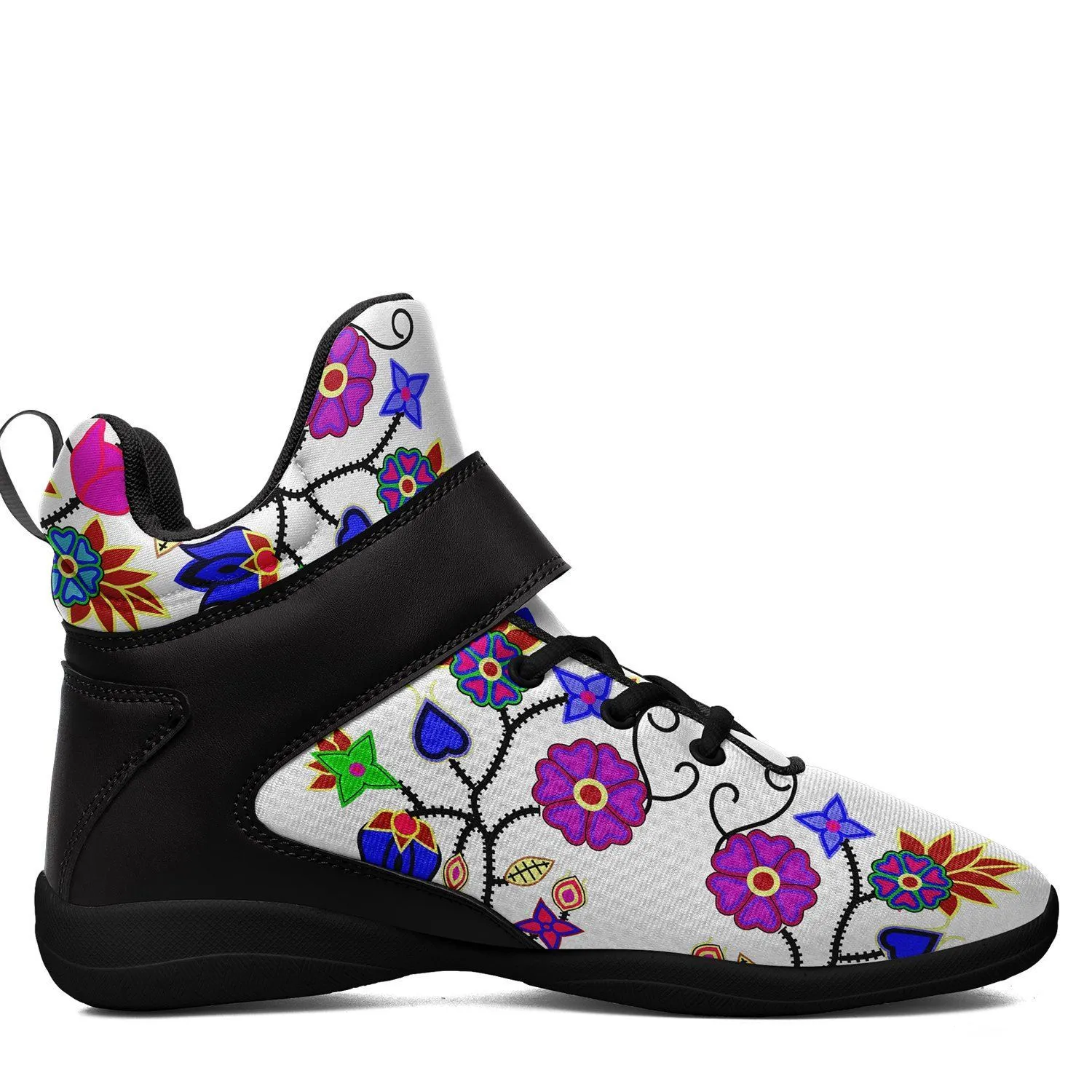 Floral Beadwork Seven Clans White Kid's Ipottaa Basketball / Sport High Top Shoes