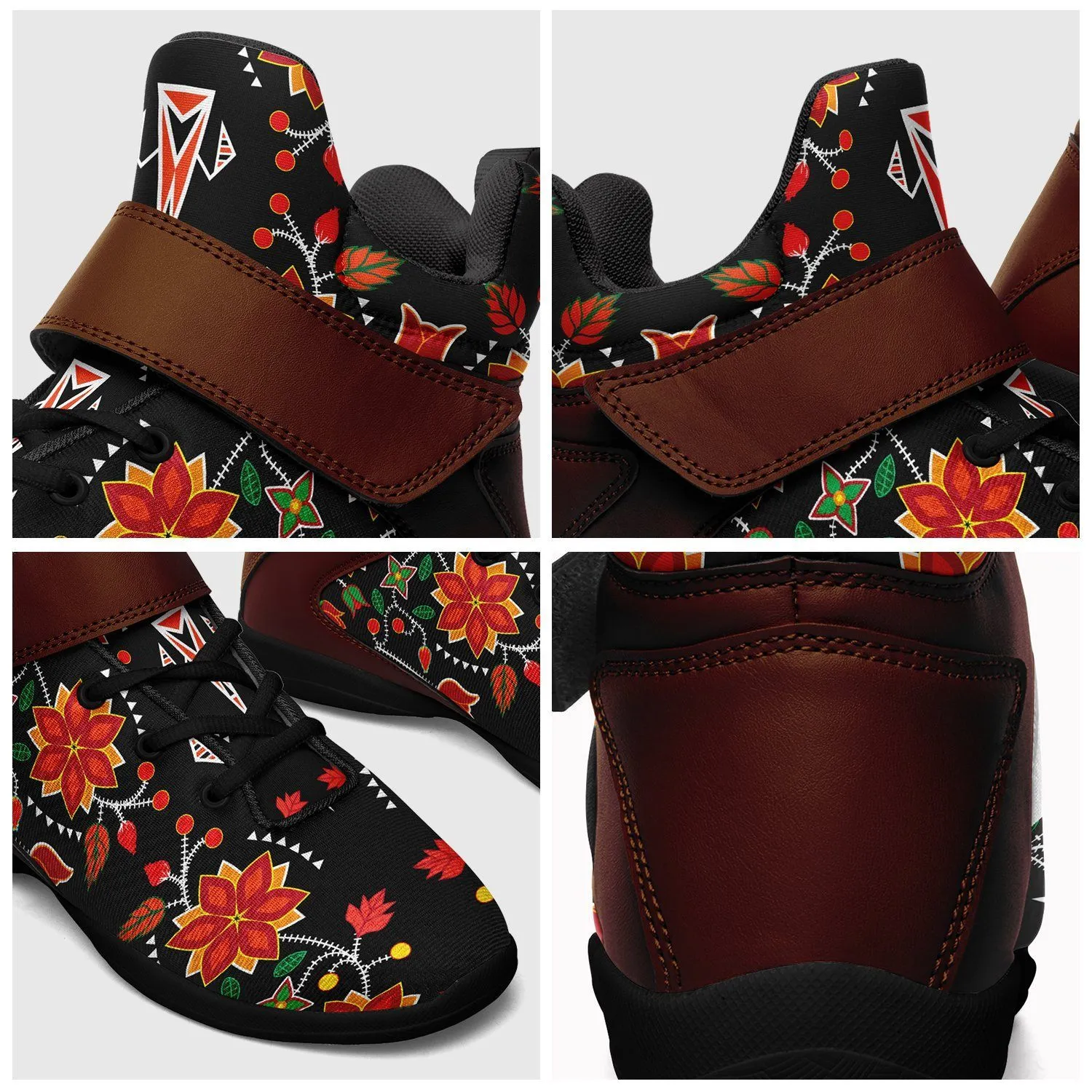 Floral Beadwork Six Bands Ipottaa Basketball / Sport High Top Shoes - Black Sole