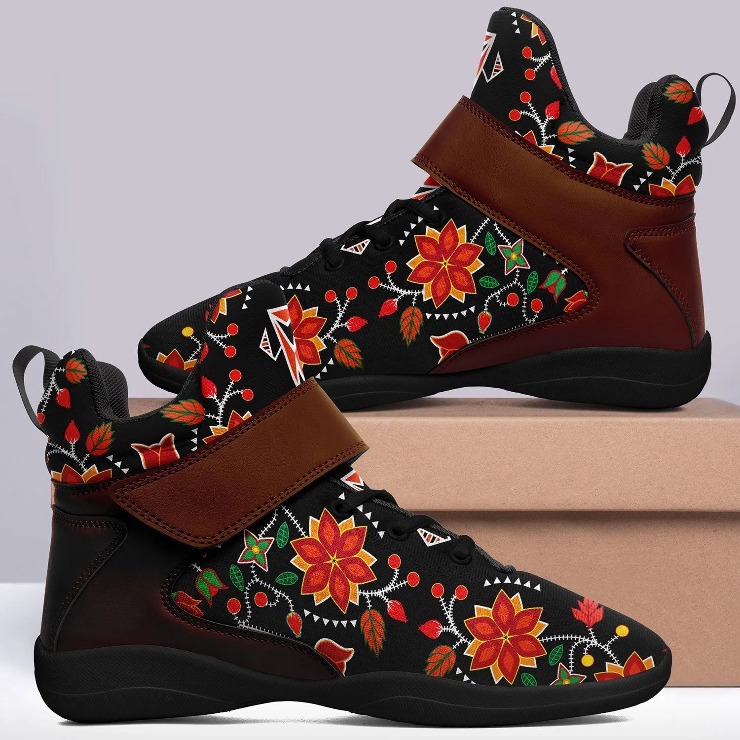 Floral Beadwork Six Bands Ipottaa Basketball / Sport High Top Shoes - Black Sole