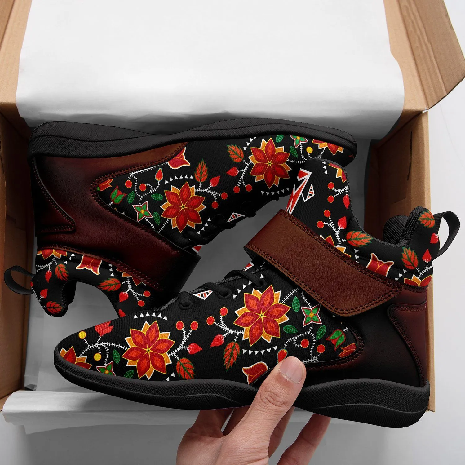 Floral Beadwork Six Bands Ipottaa Basketball / Sport High Top Shoes - Black Sole