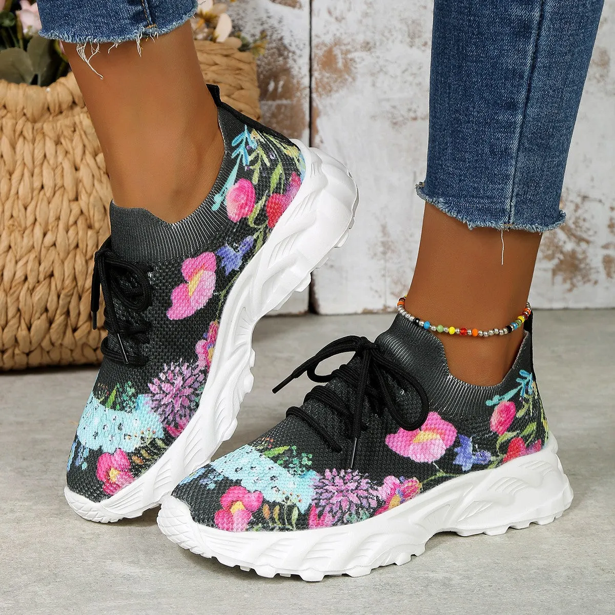 Floral Print Casual Walking Sneakers