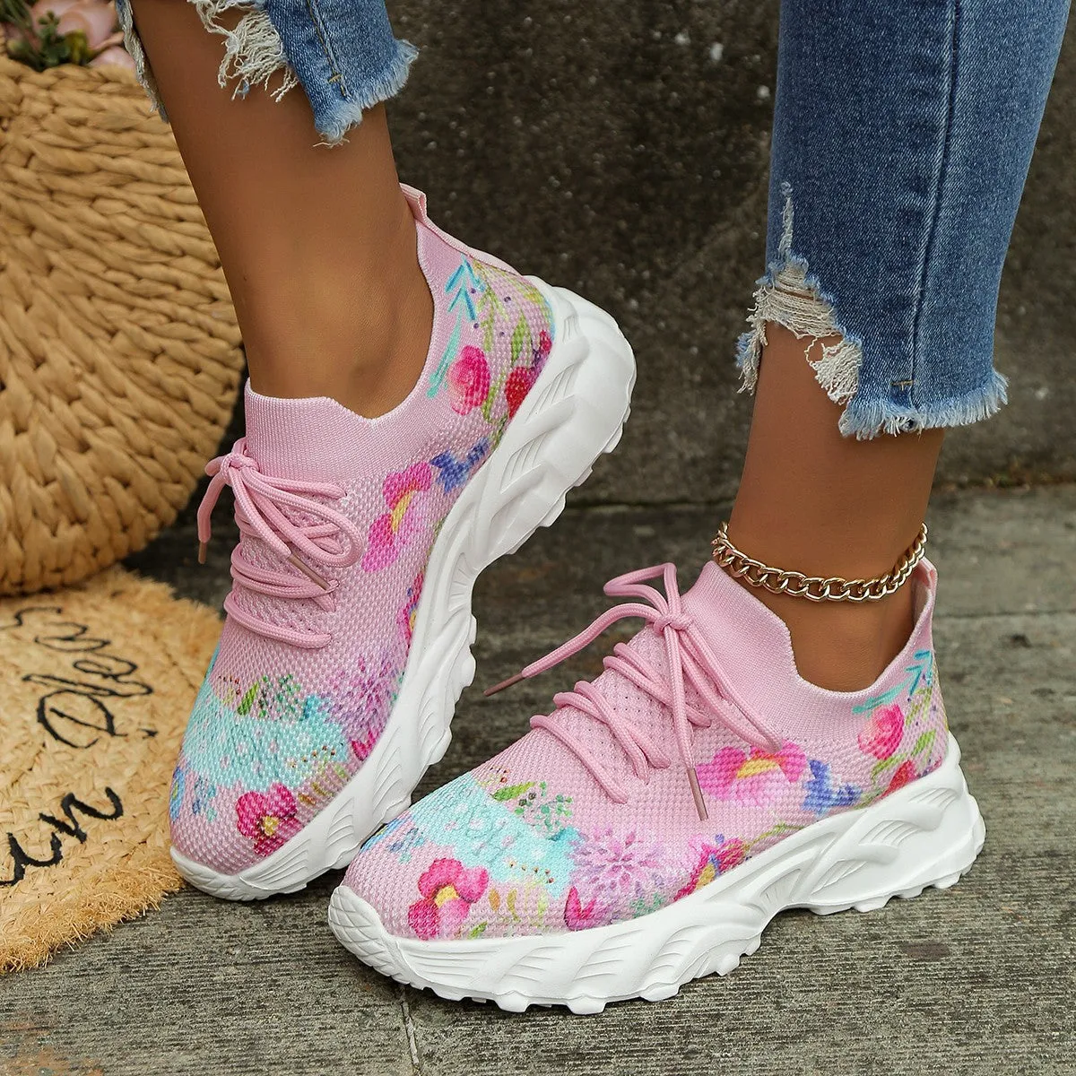 Floral Print Casual Walking Sneakers