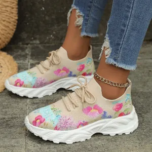 Floral Print Casual Walking Sneakers