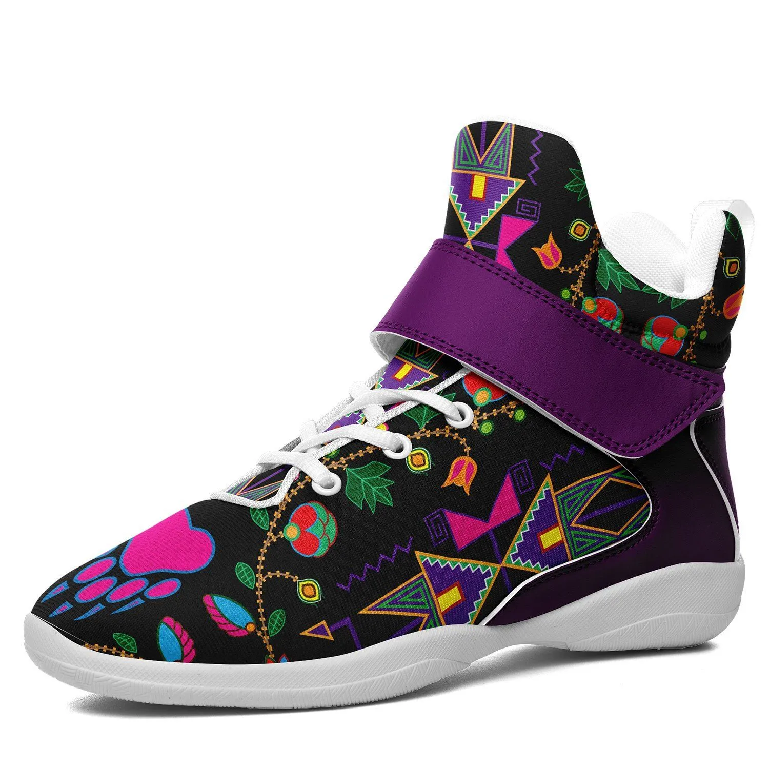 Geometric Floral Fall Black Ipottaa Basketball / Sport High Top Shoes - White Sole