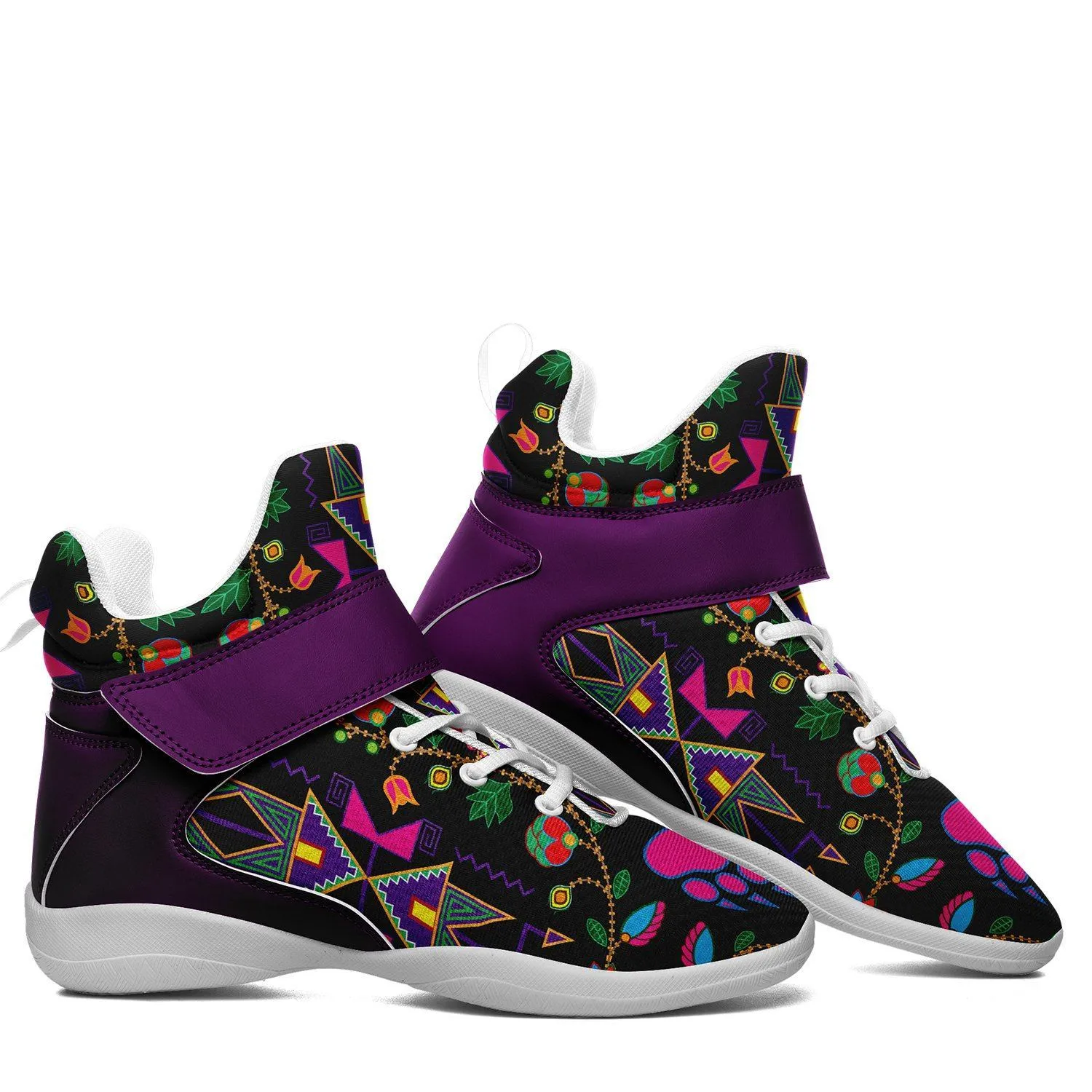 Geometric Floral Fall Black Ipottaa Basketball / Sport High Top Shoes - White Sole