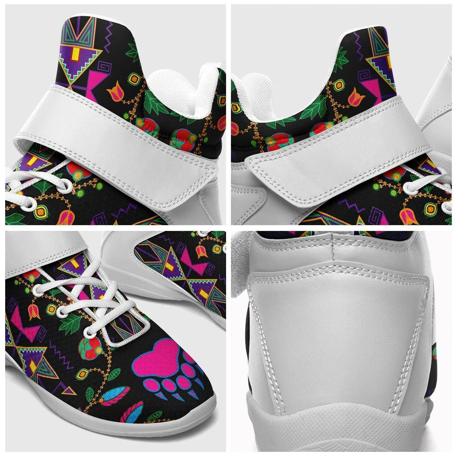 Geometric Floral Fall Black Ipottaa Basketball / Sport High Top Shoes - White Sole