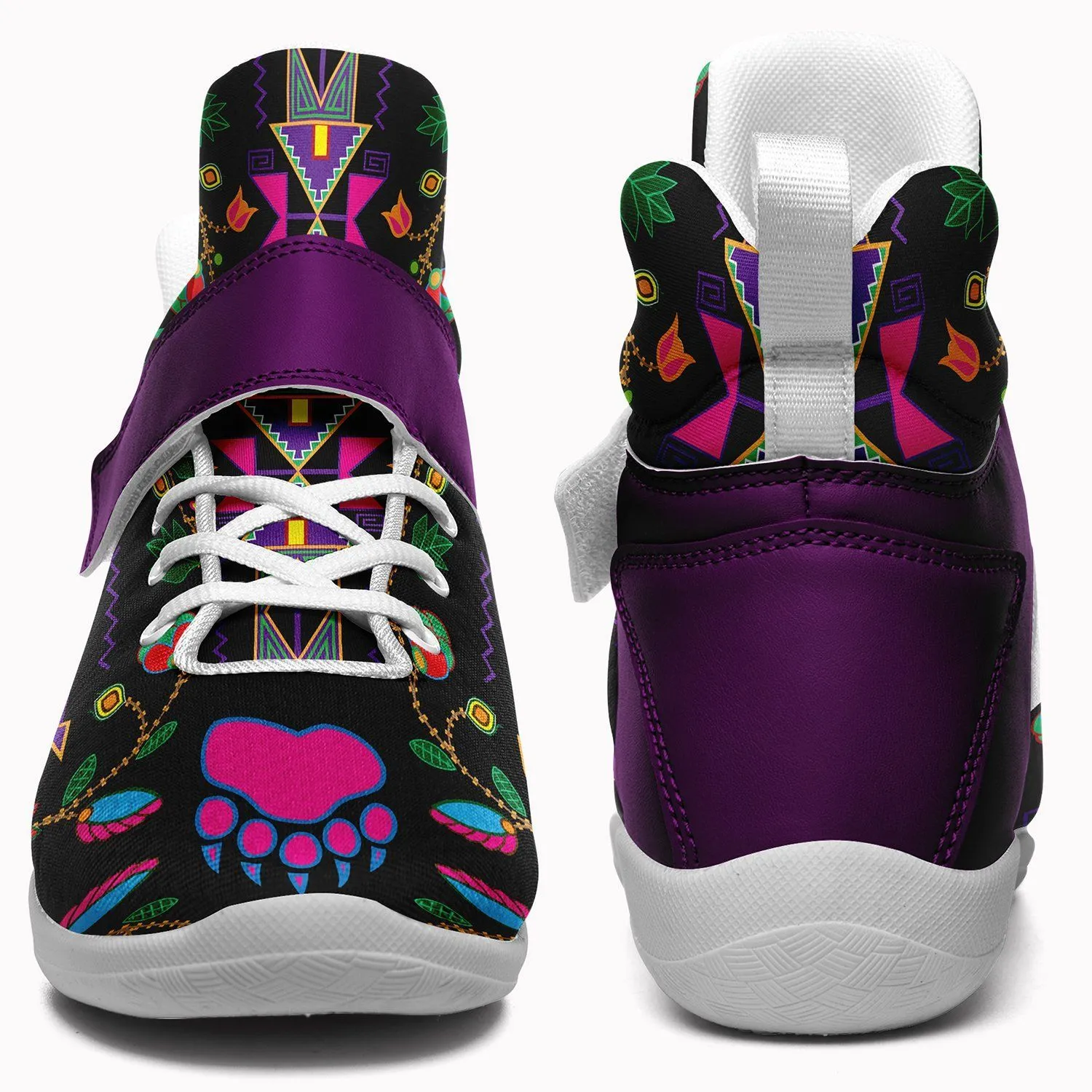 Geometric Floral Fall Black Ipottaa Basketball / Sport High Top Shoes - White Sole