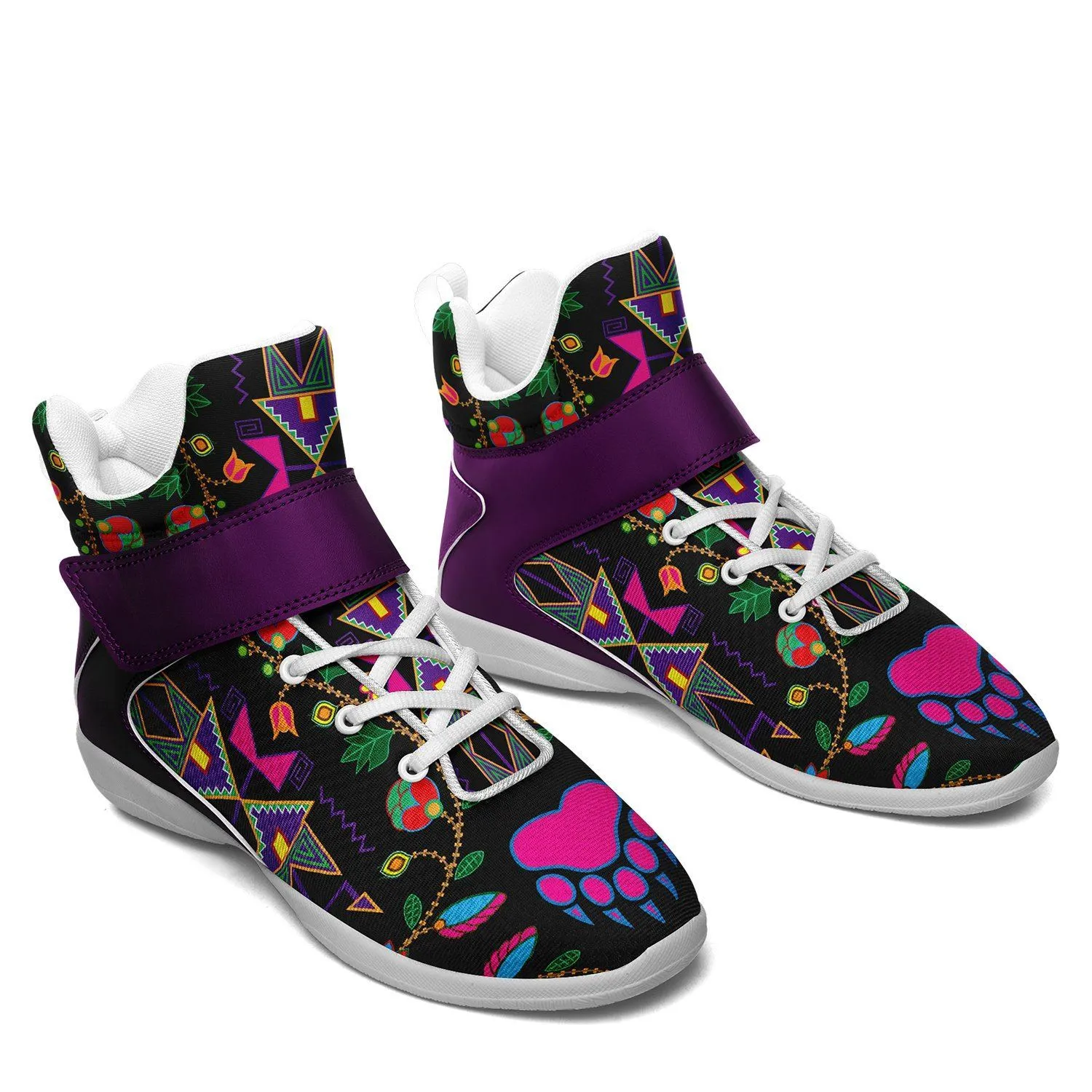 Geometric Floral Fall Black Ipottaa Basketball / Sport High Top Shoes - White Sole