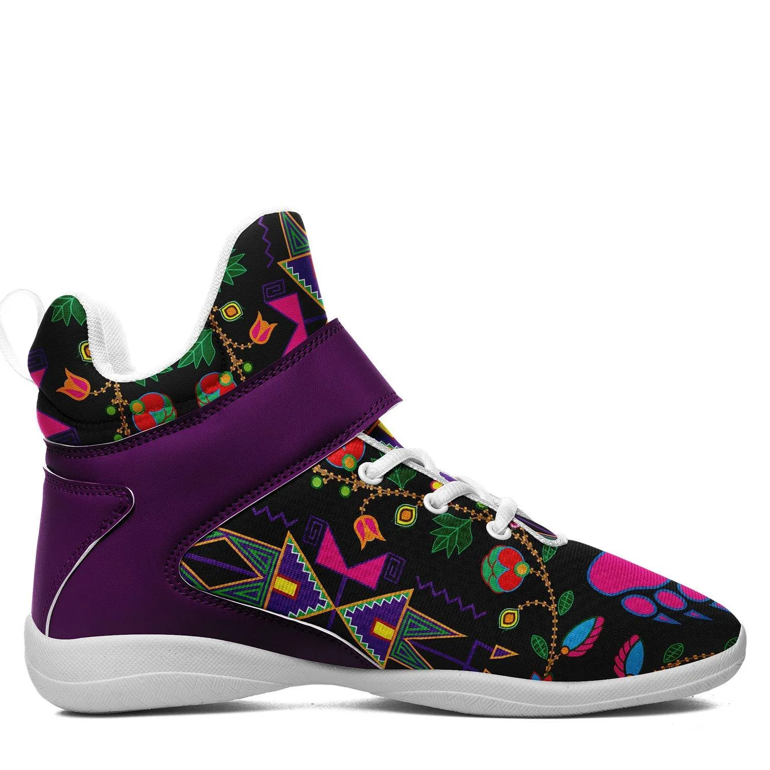 Geometric Floral Fall Black Ipottaa Basketball / Sport High Top Shoes - White Sole