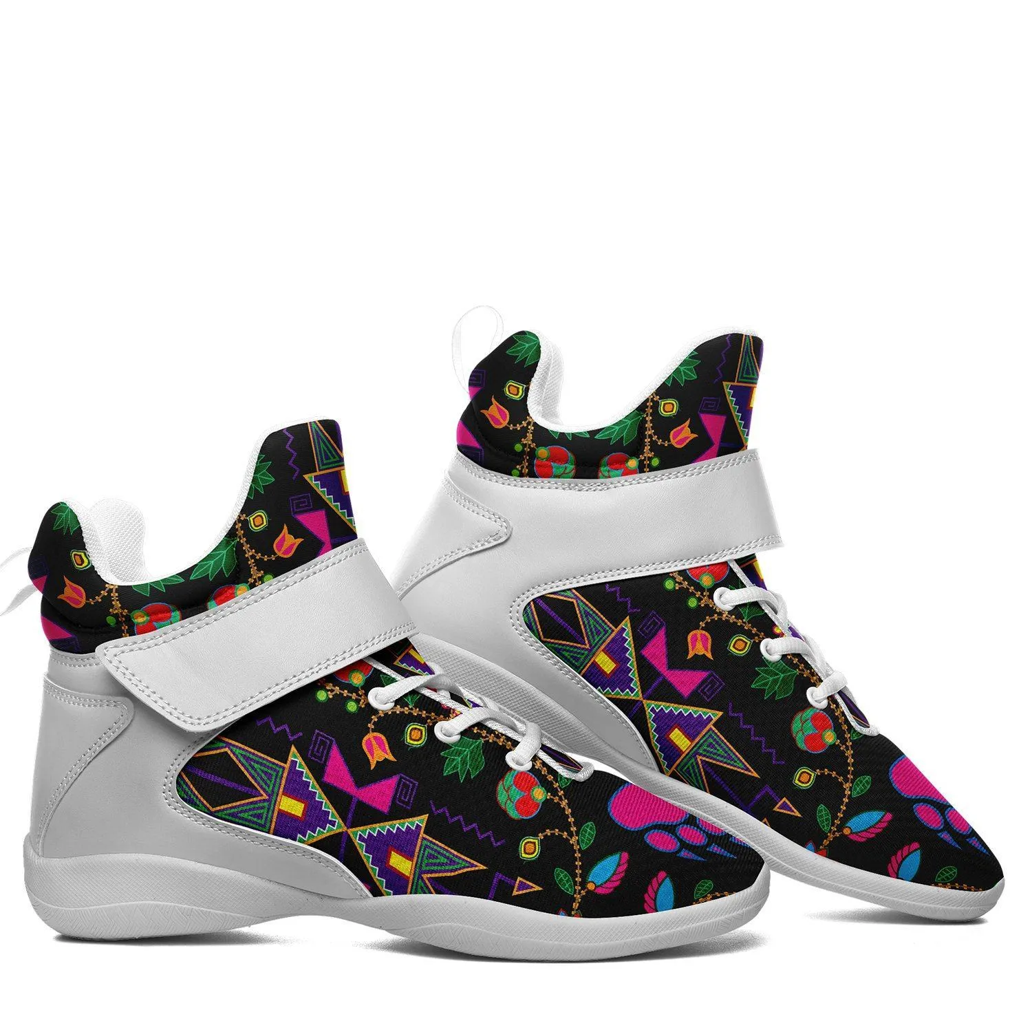 Geometric Floral Fall Black Ipottaa Basketball / Sport High Top Shoes - White Sole