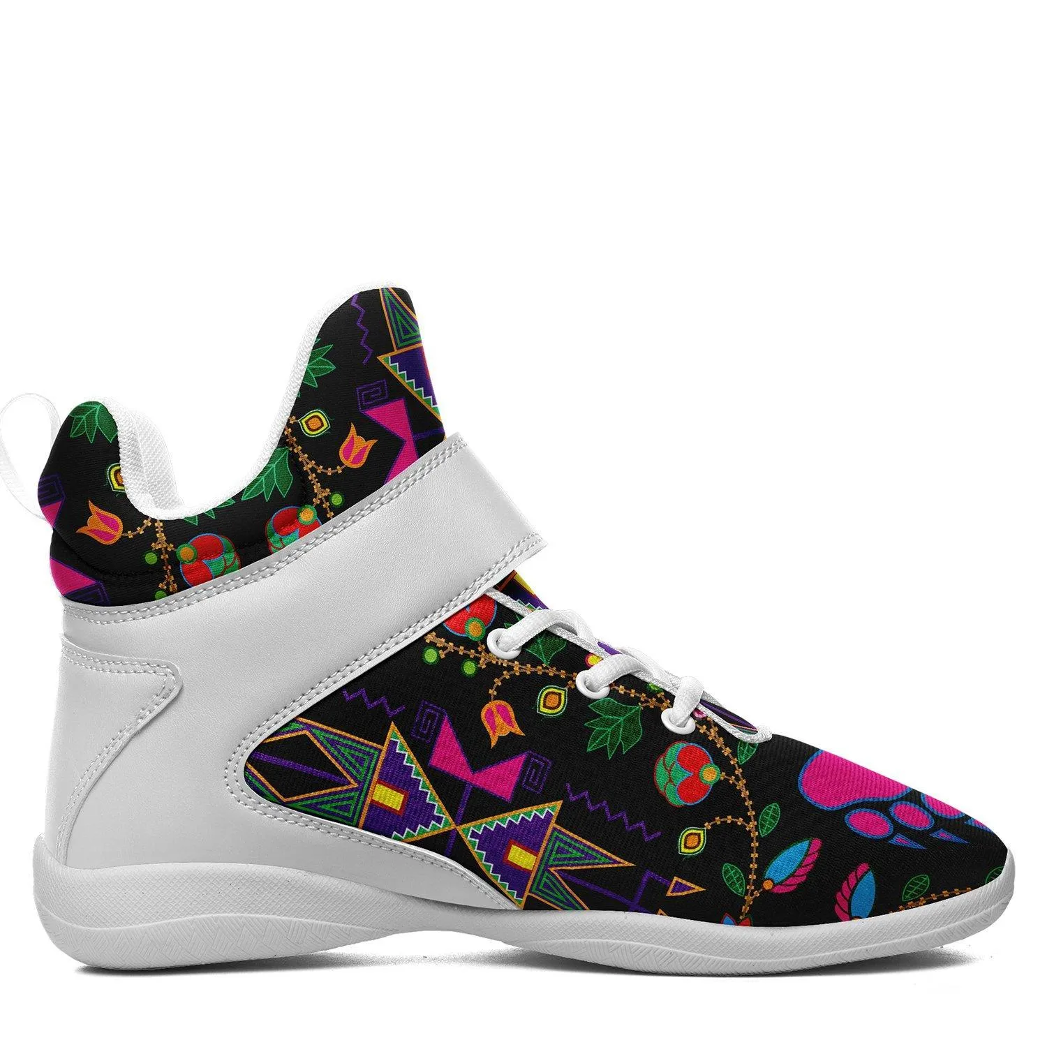 Geometric Floral Fall Black Ipottaa Basketball / Sport High Top Shoes - White Sole