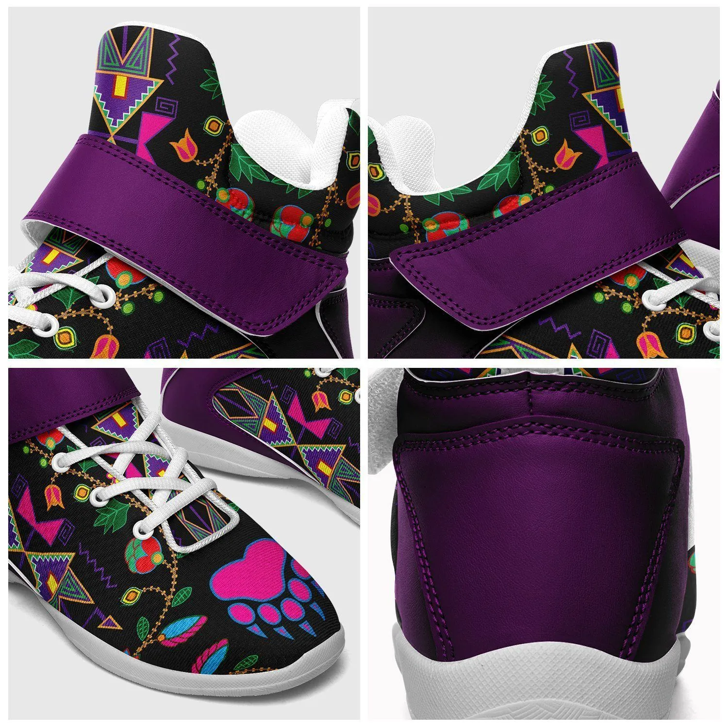 Geometric Floral Fall Black Ipottaa Basketball / Sport High Top Shoes - White Sole