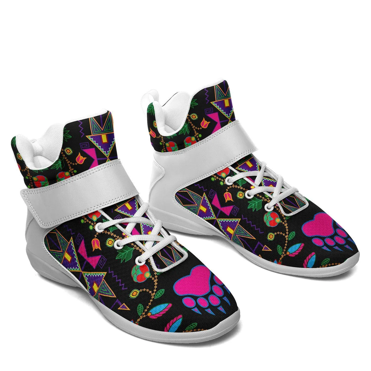 Geometric Floral Fall Black Ipottaa Basketball / Sport High Top Shoes - White Sole