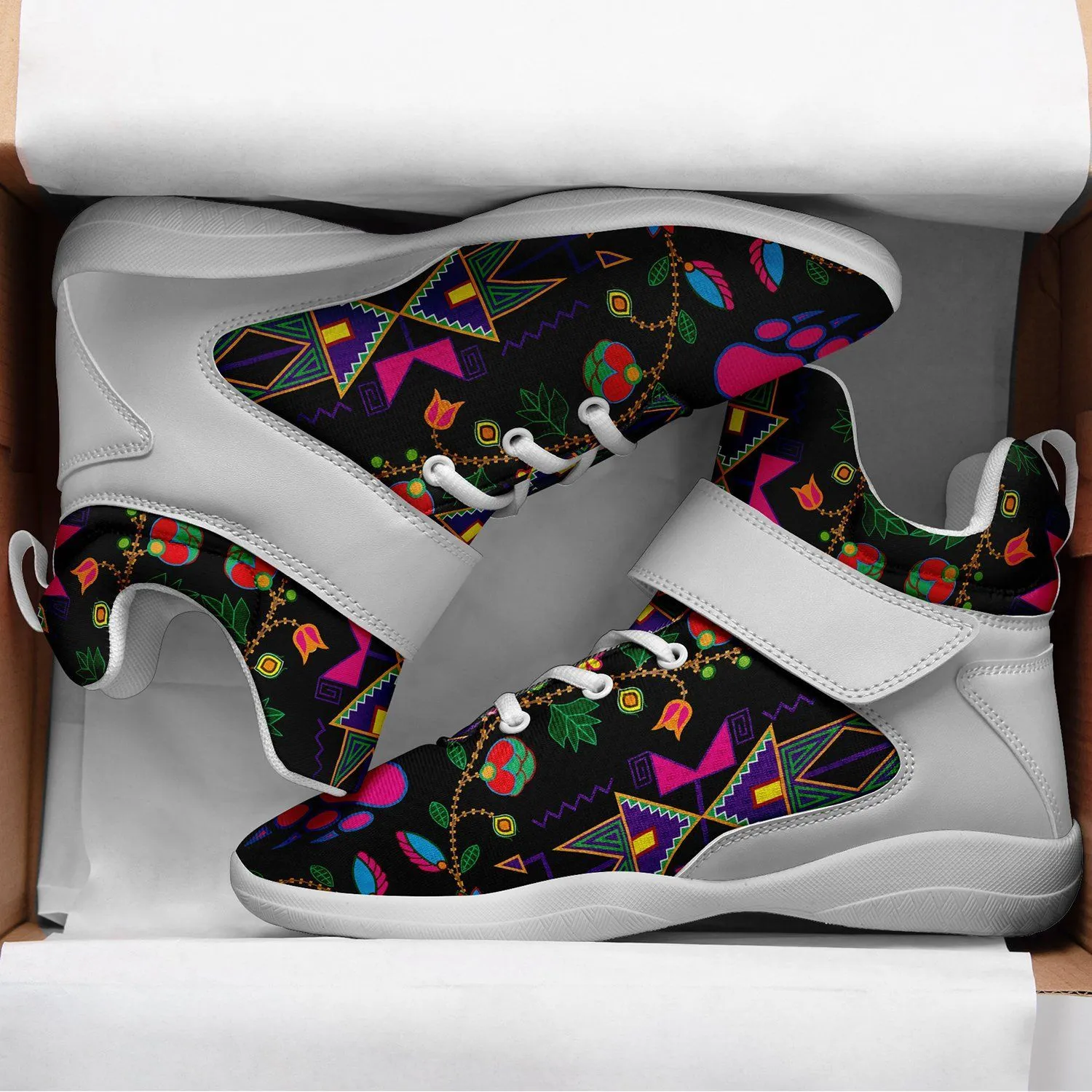 Geometric Floral Fall Black Ipottaa Basketball / Sport High Top Shoes - White Sole