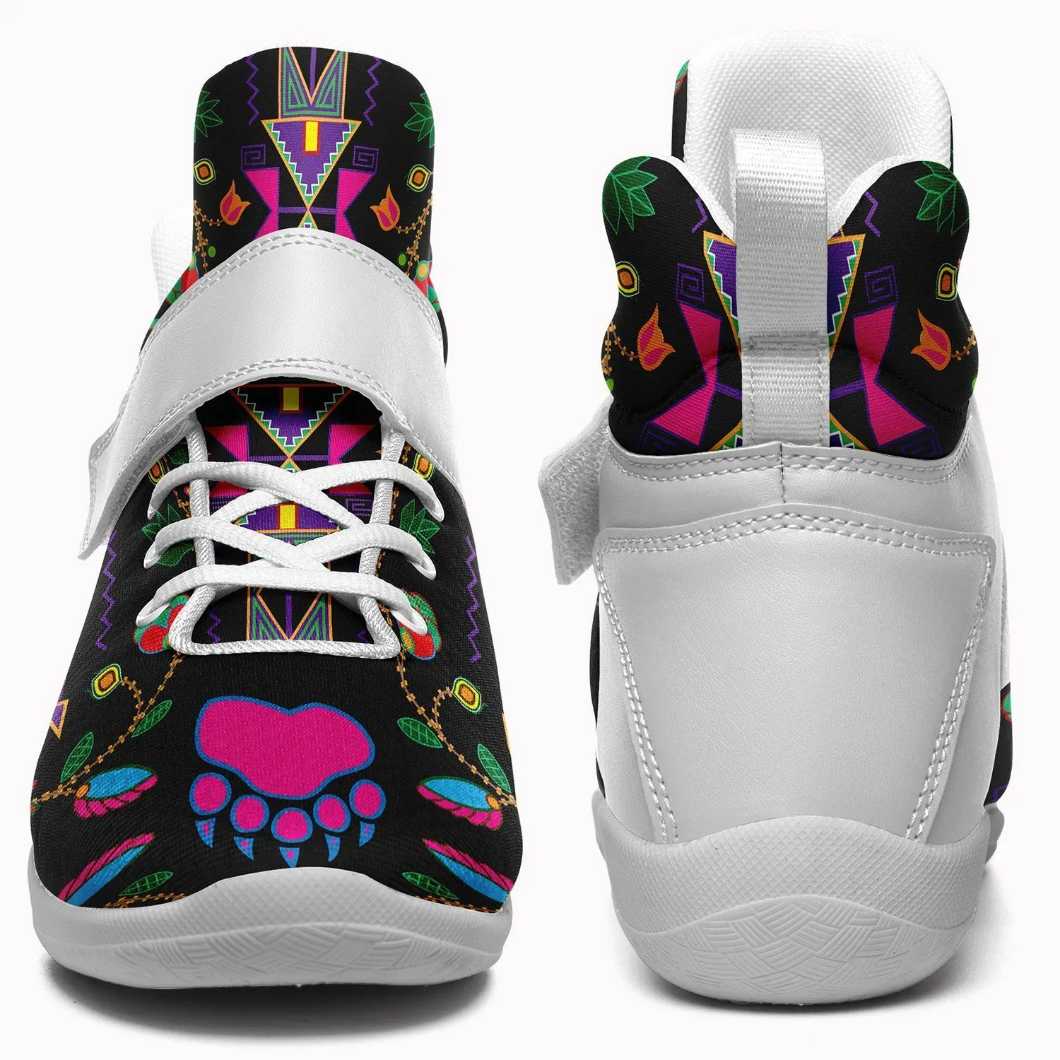 Geometric Floral Fall Black Ipottaa Basketball / Sport High Top Shoes - White Sole