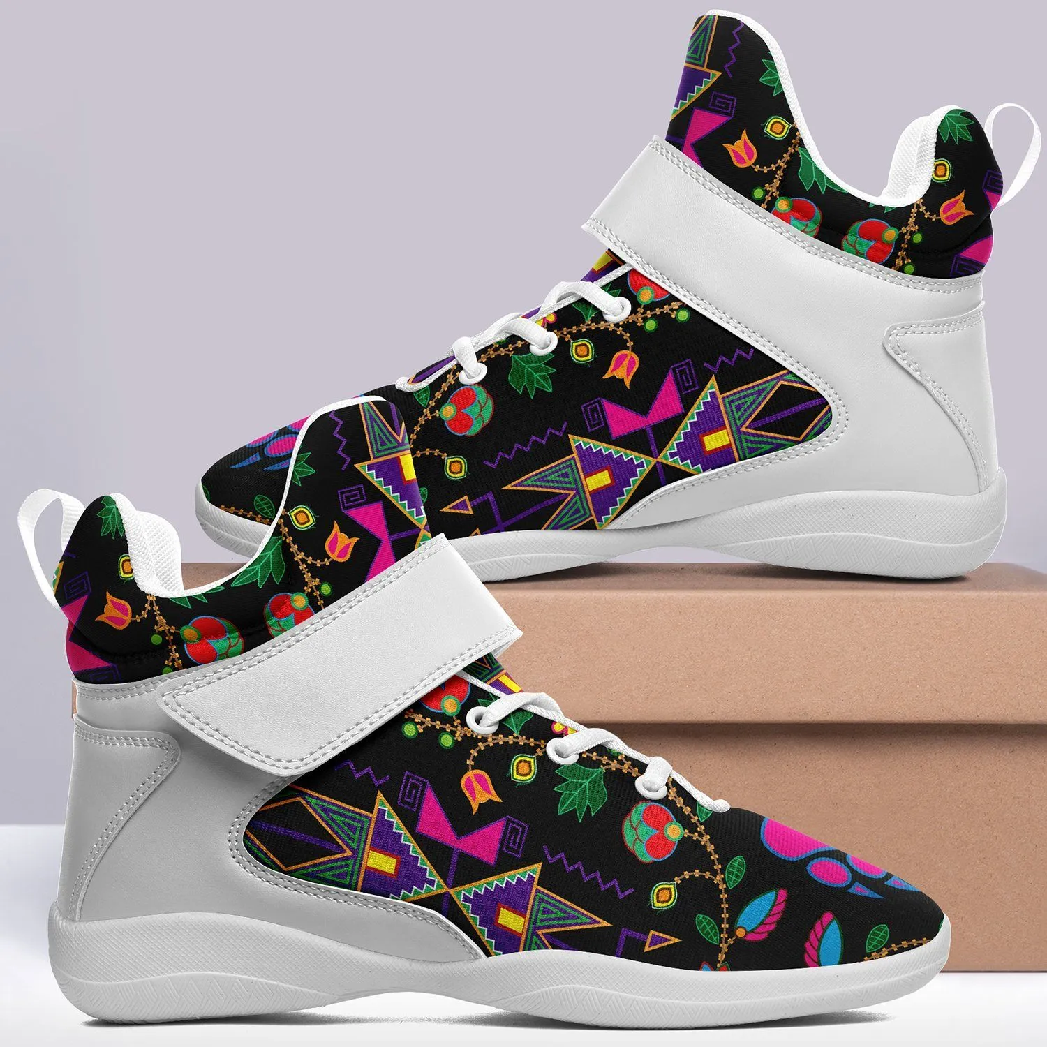 Geometric Floral Fall Black Ipottaa Basketball / Sport High Top Shoes - White Sole