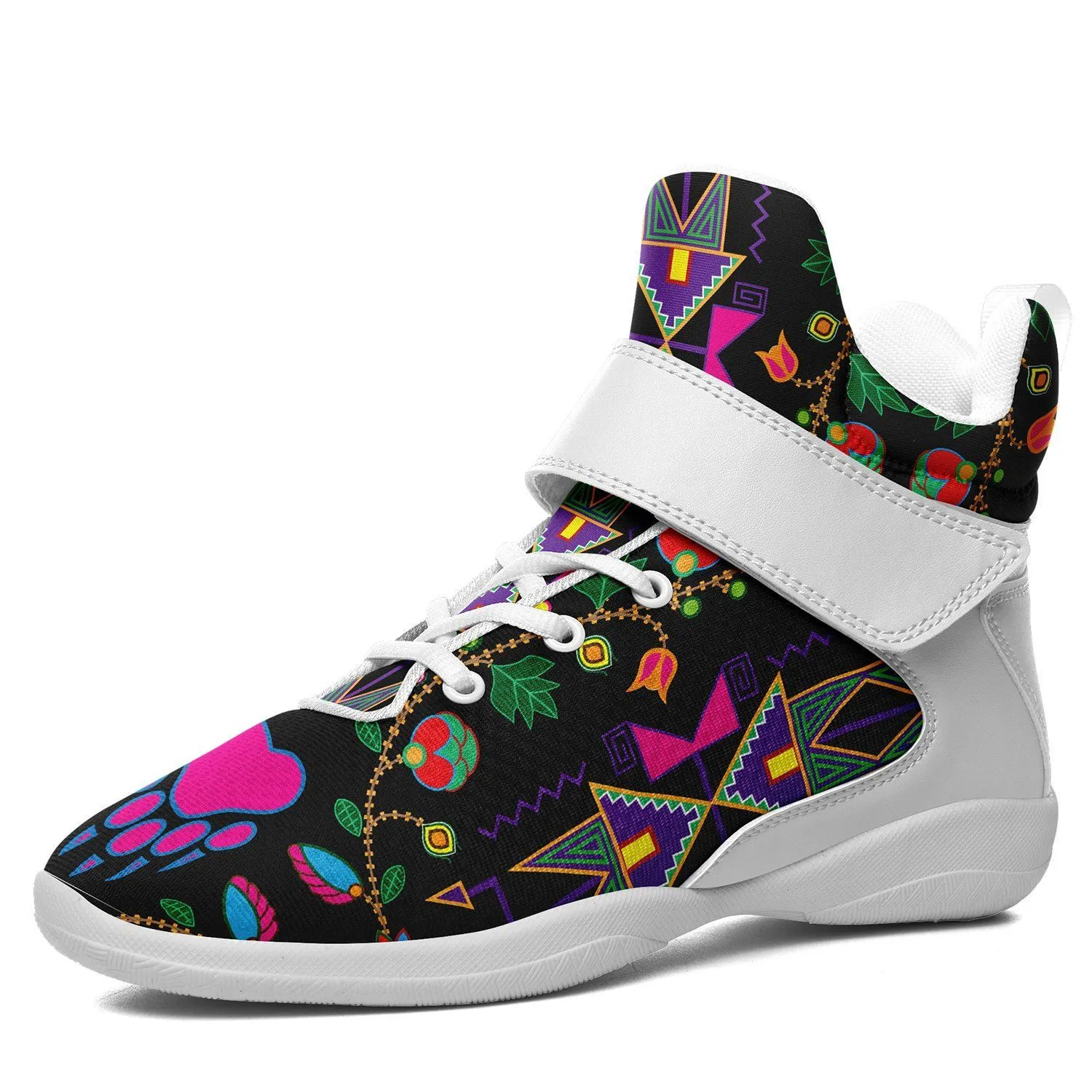 Geometric Floral Fall Black Ipottaa Basketball / Sport High Top Shoes - White Sole