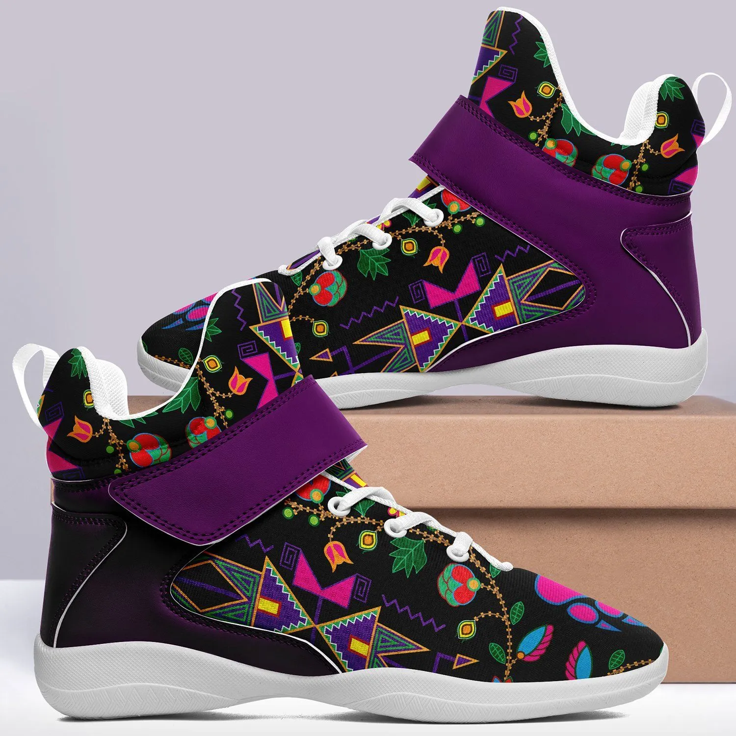 Geometric Floral Fall Black Ipottaa Basketball / Sport High Top Shoes - White Sole