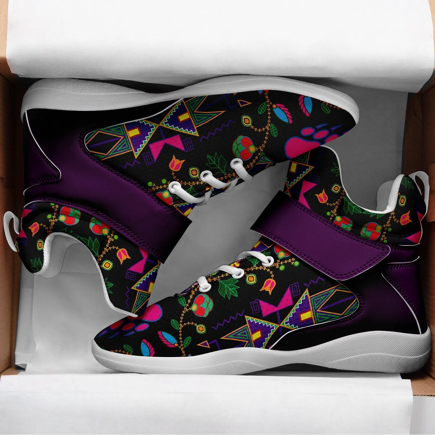 Geometric Floral Fall Black Ipottaa Basketball / Sport High Top Shoes - White Sole