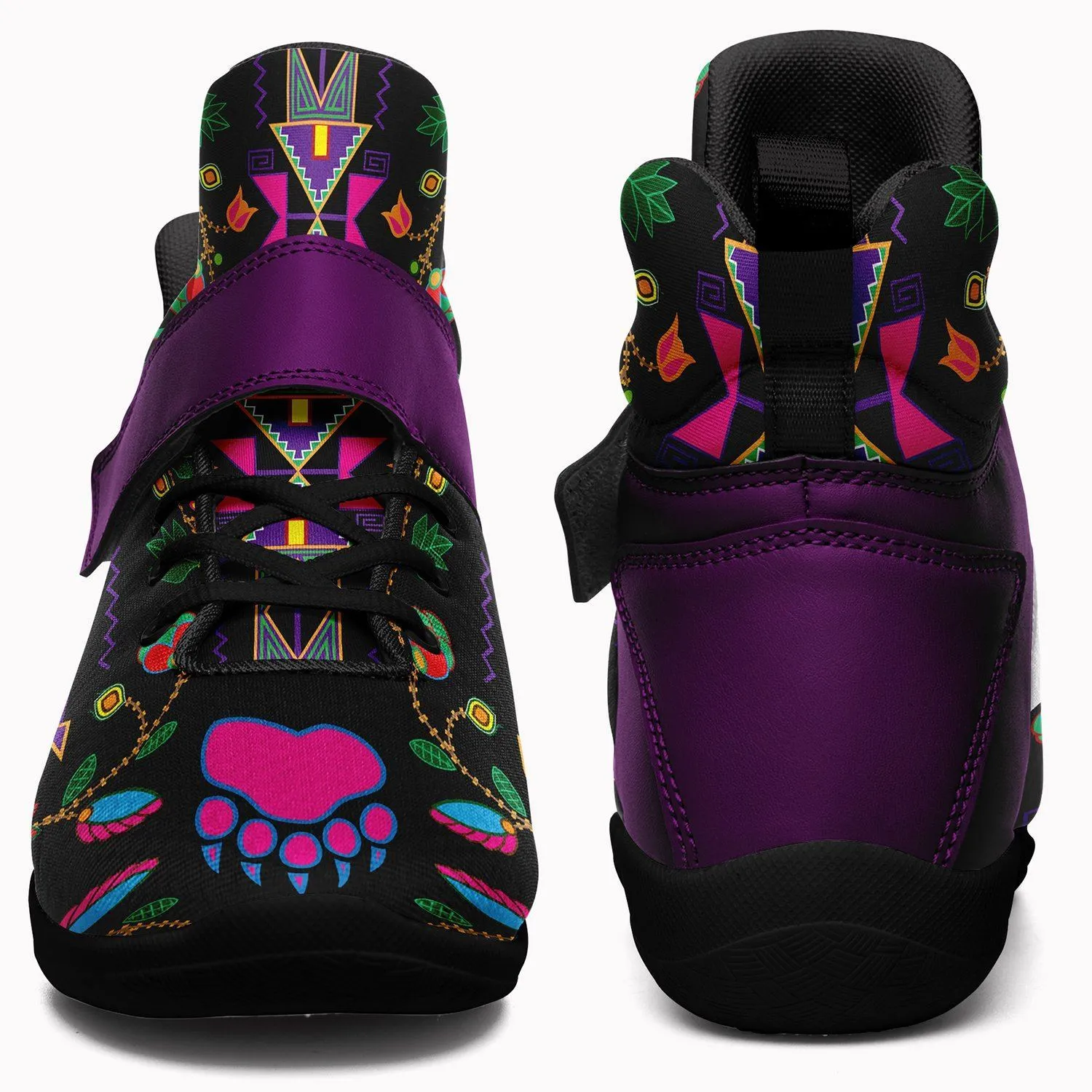 Geometric Floral Fall Black Kid's Ipottaa Basketball / Sport High Top Shoes