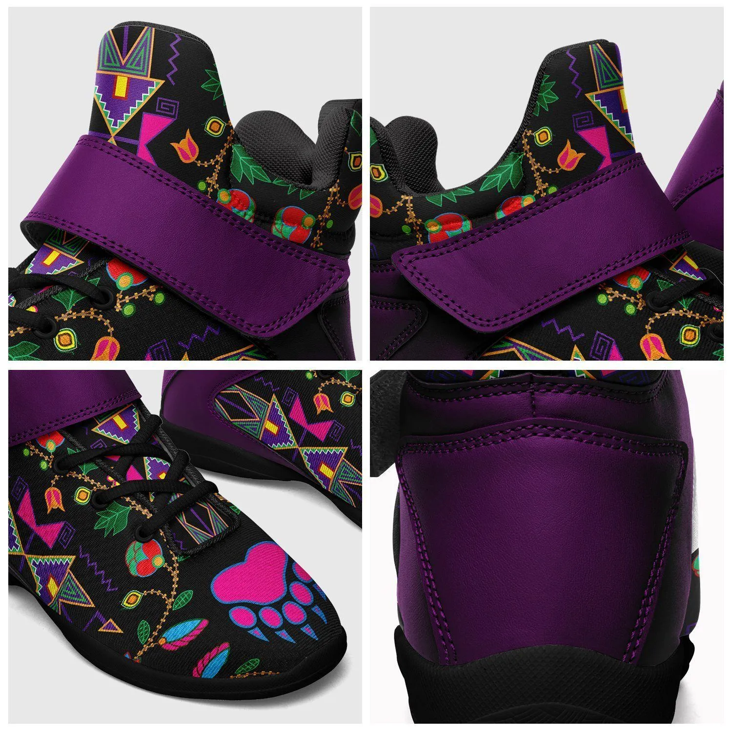 Geometric Floral Fall Black Kid's Ipottaa Basketball / Sport High Top Shoes