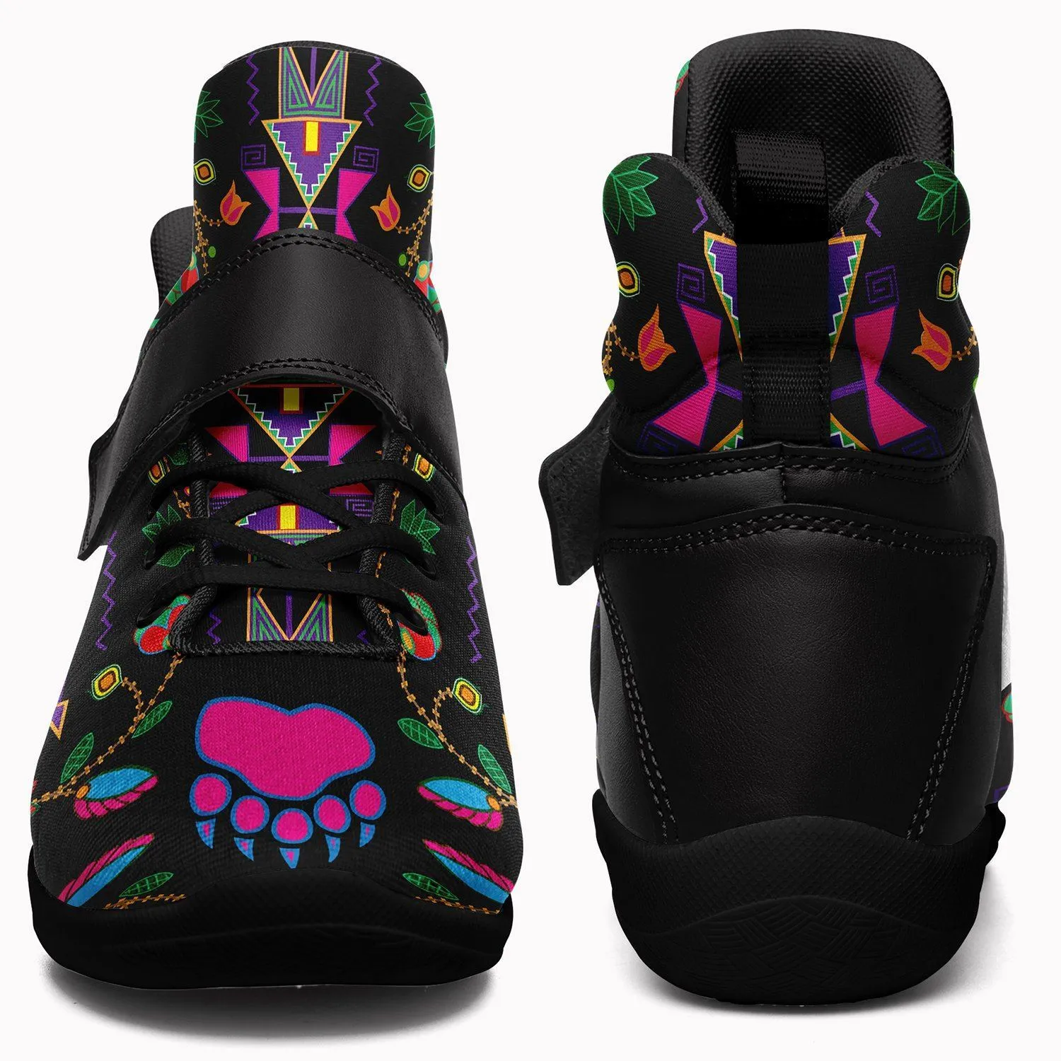 Geometric Floral Fall Black Kid's Ipottaa Basketball / Sport High Top Shoes