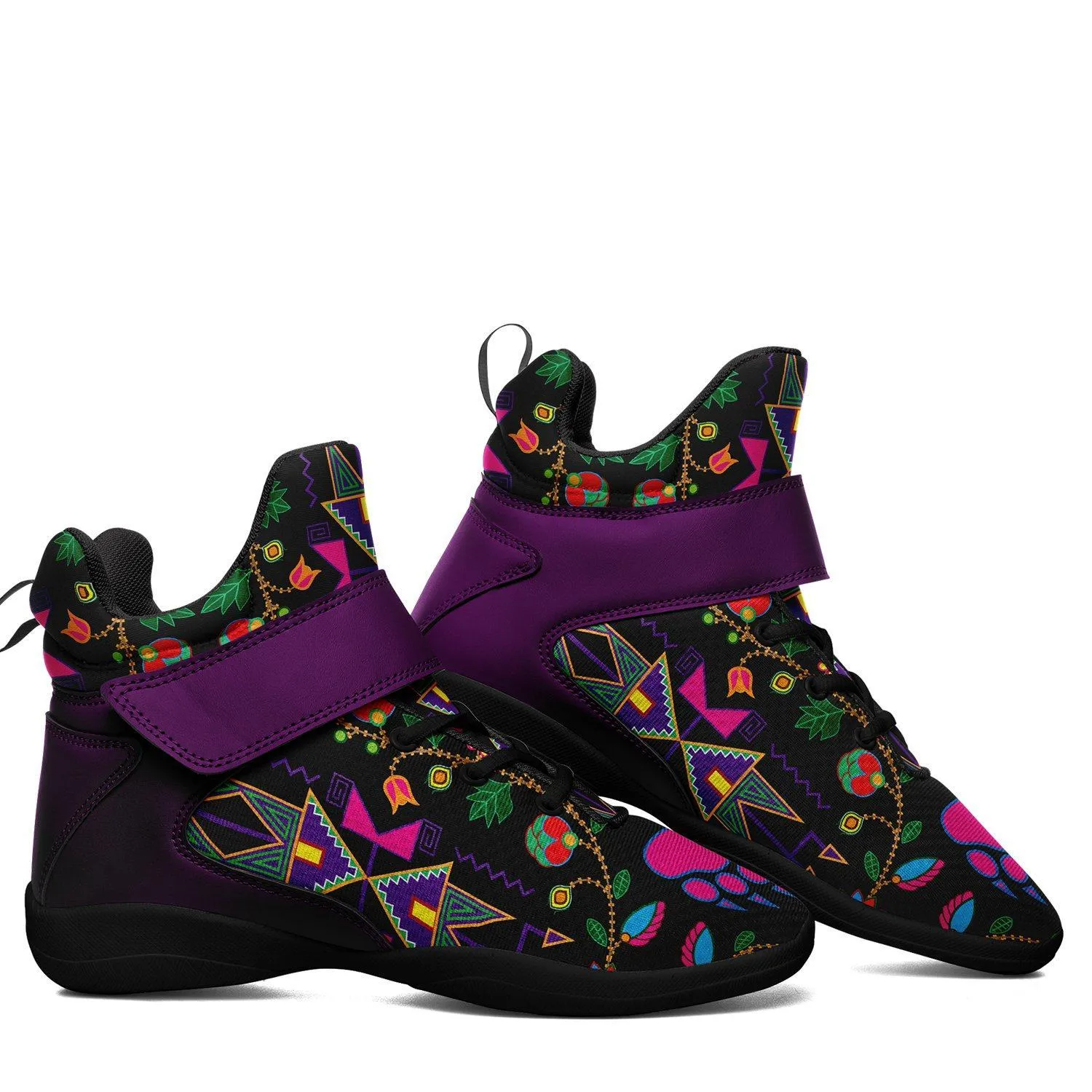 Geometric Floral Fall Black Kid's Ipottaa Basketball / Sport High Top Shoes