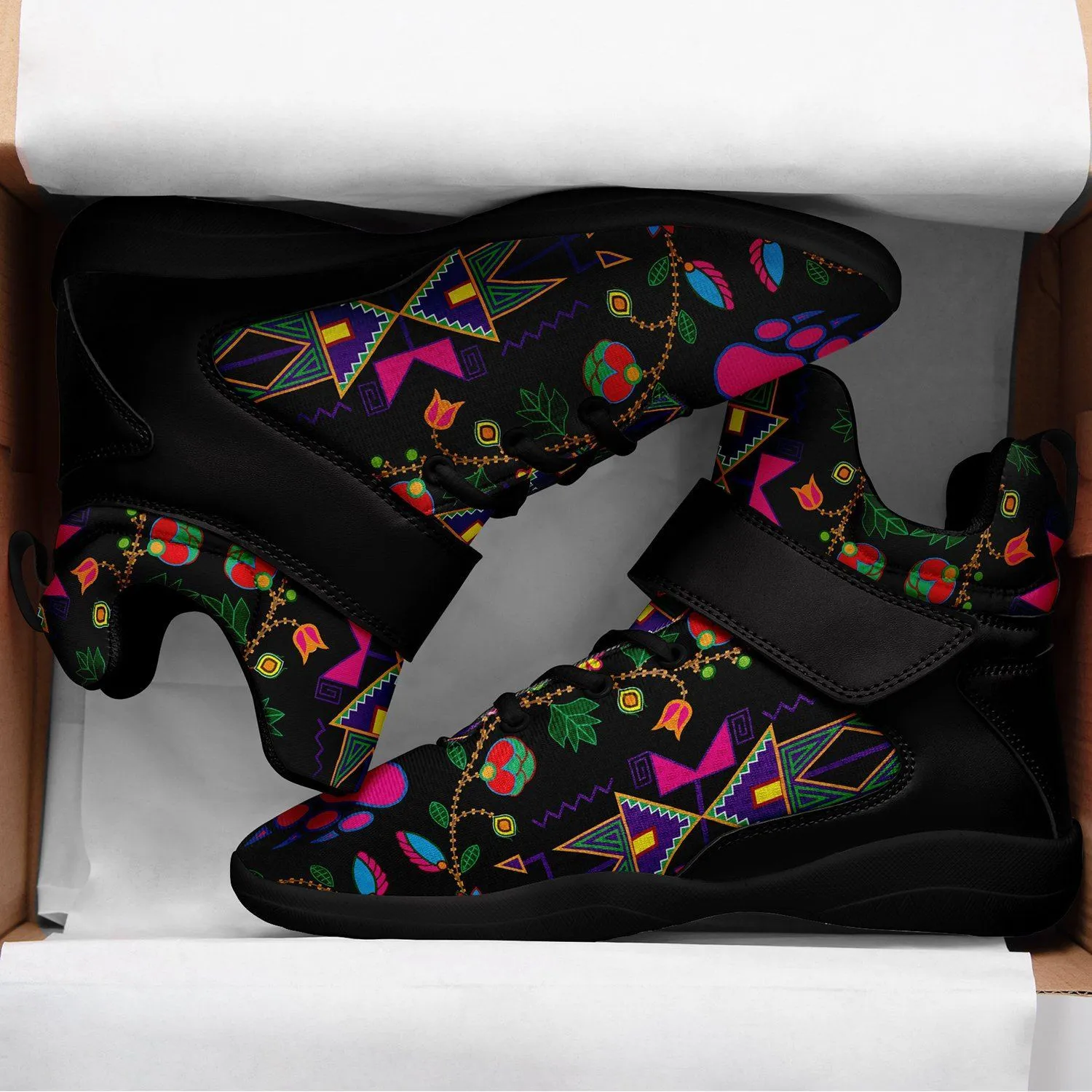 Geometric Floral Fall Black Kid's Ipottaa Basketball / Sport High Top Shoes