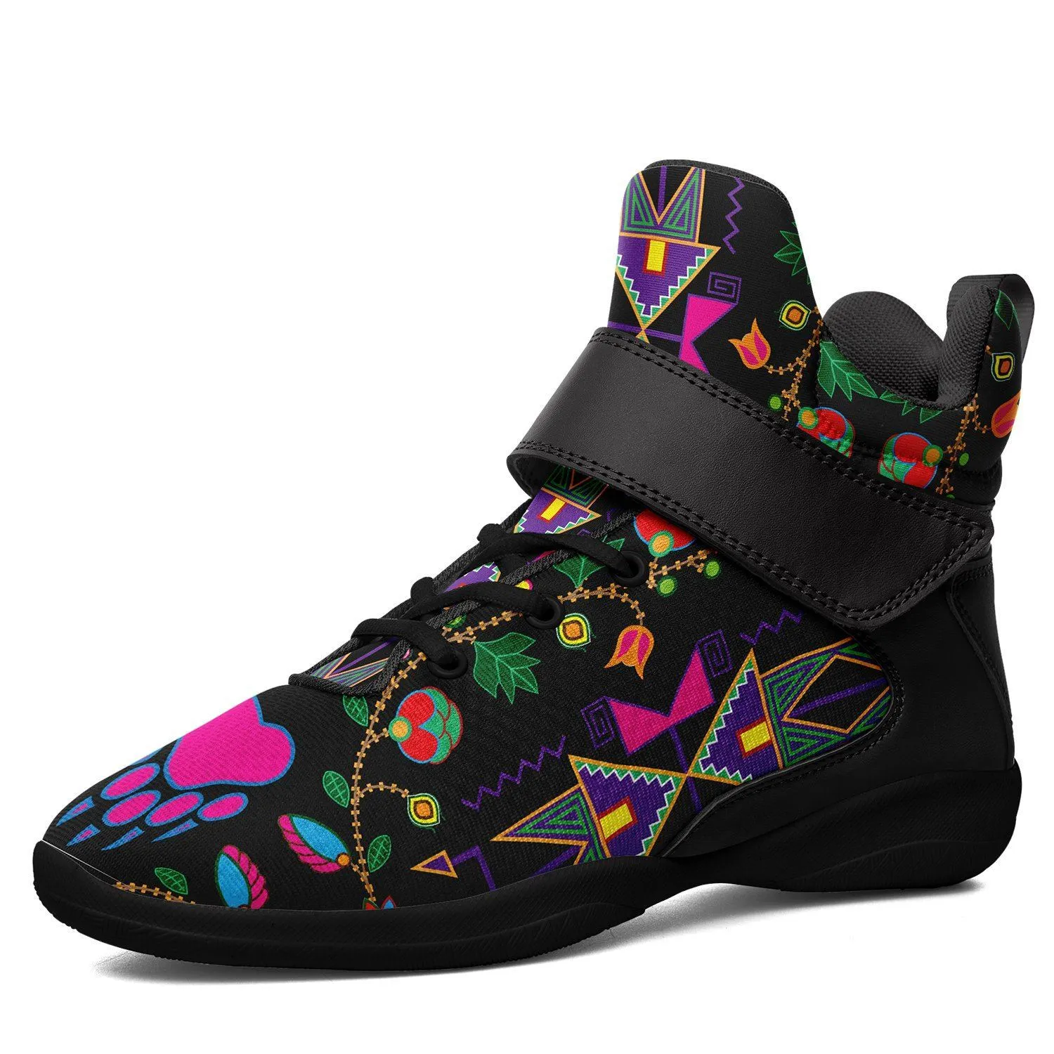 Geometric Floral Fall Black Kid's Ipottaa Basketball / Sport High Top Shoes