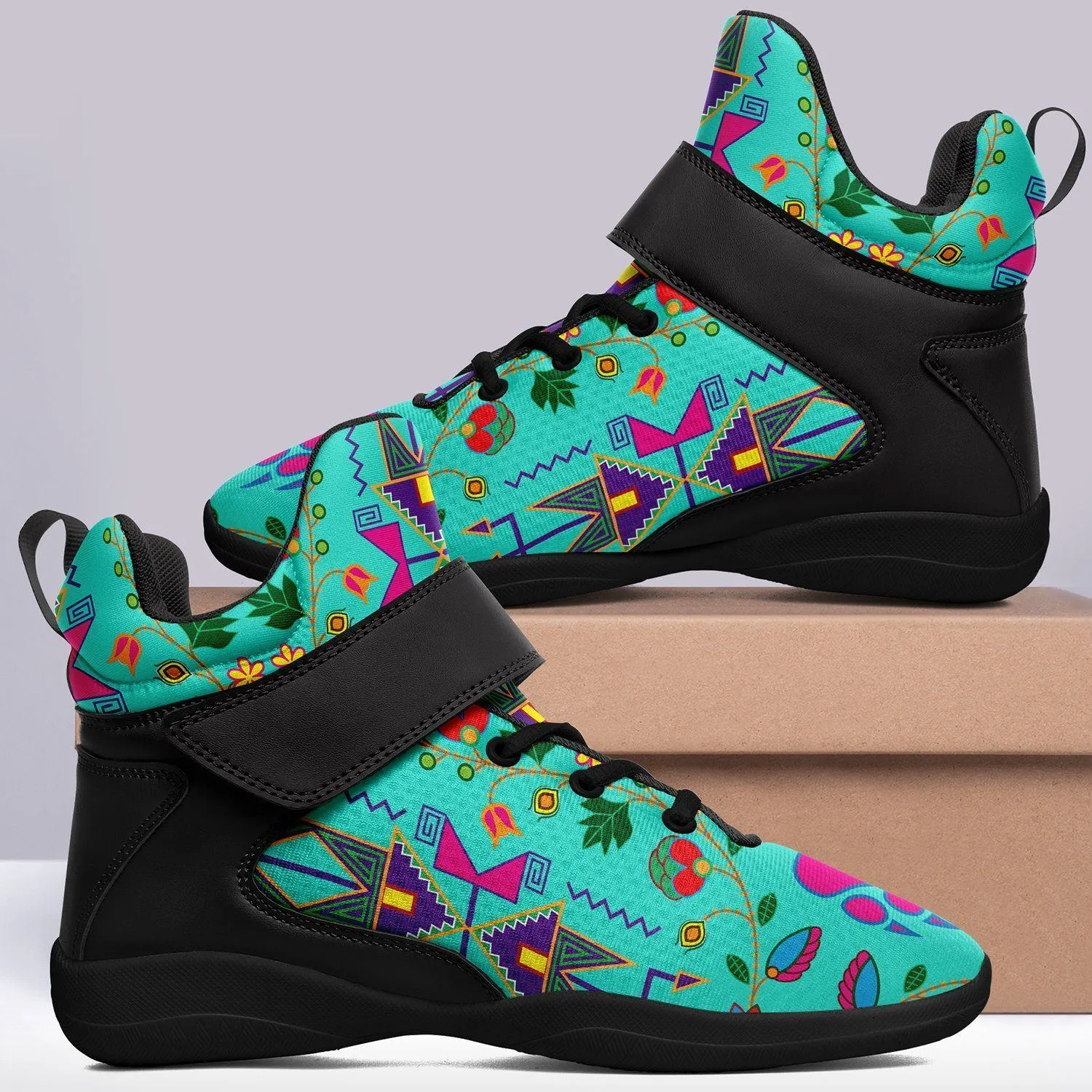 Geometric Floral Fall Sky Ipottaa Basketball / Sport High Top Shoes - Black Sole