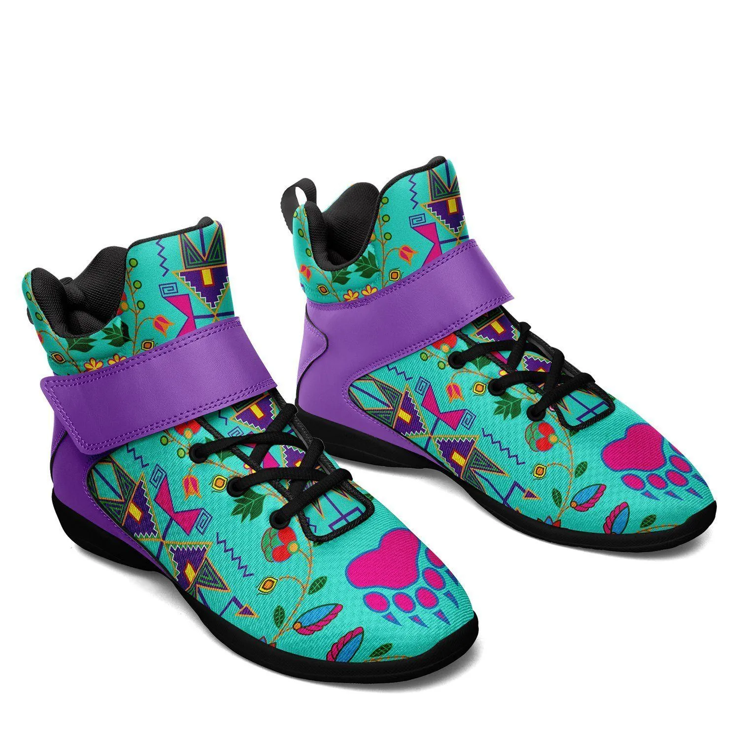 Geometric Floral Fall Sky Ipottaa Basketball / Sport High Top Shoes - Black Sole