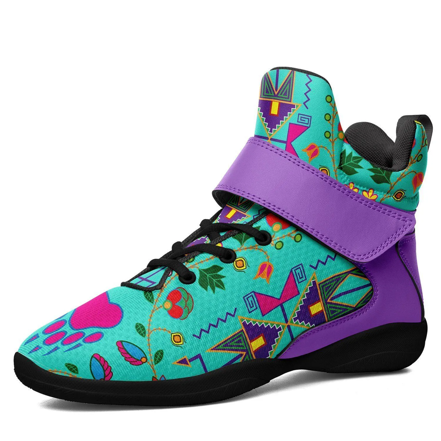 Geometric Floral Fall Sky Ipottaa Basketball / Sport High Top Shoes - Black Sole