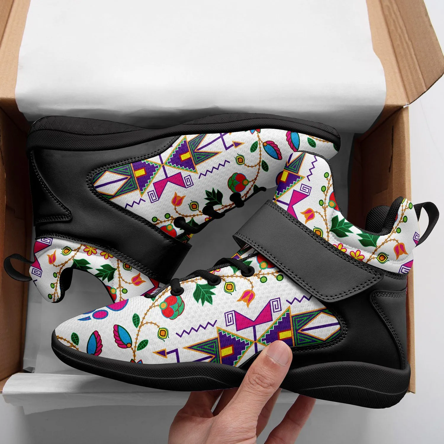 Geometric Floral Fall White Ipottaa Basketball / Sport High Top Shoes