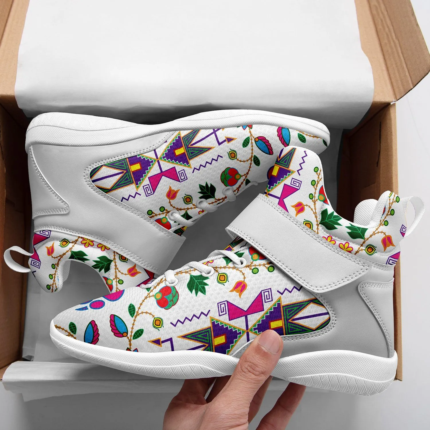 Geometric Floral Fall White Ipottaa Basketball / Sport High Top Shoes